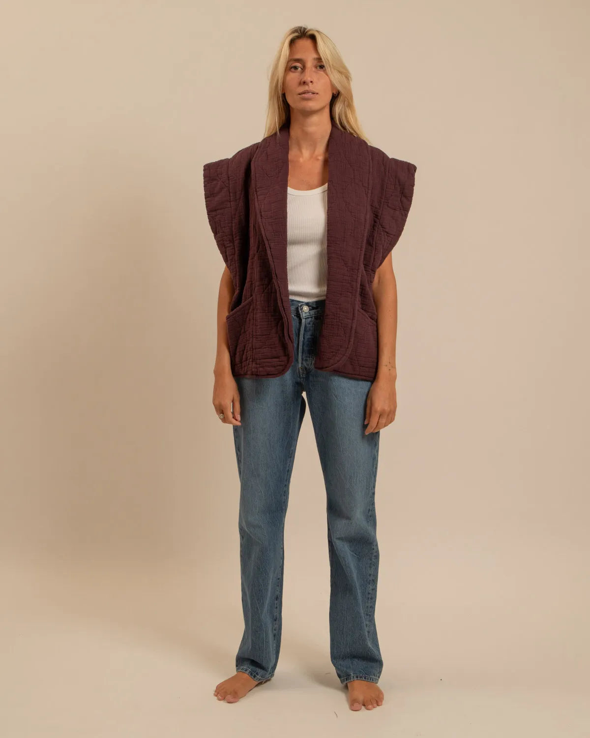 BROOKLYN1 SLEVELESS VEST PLAIN BURGUNDY