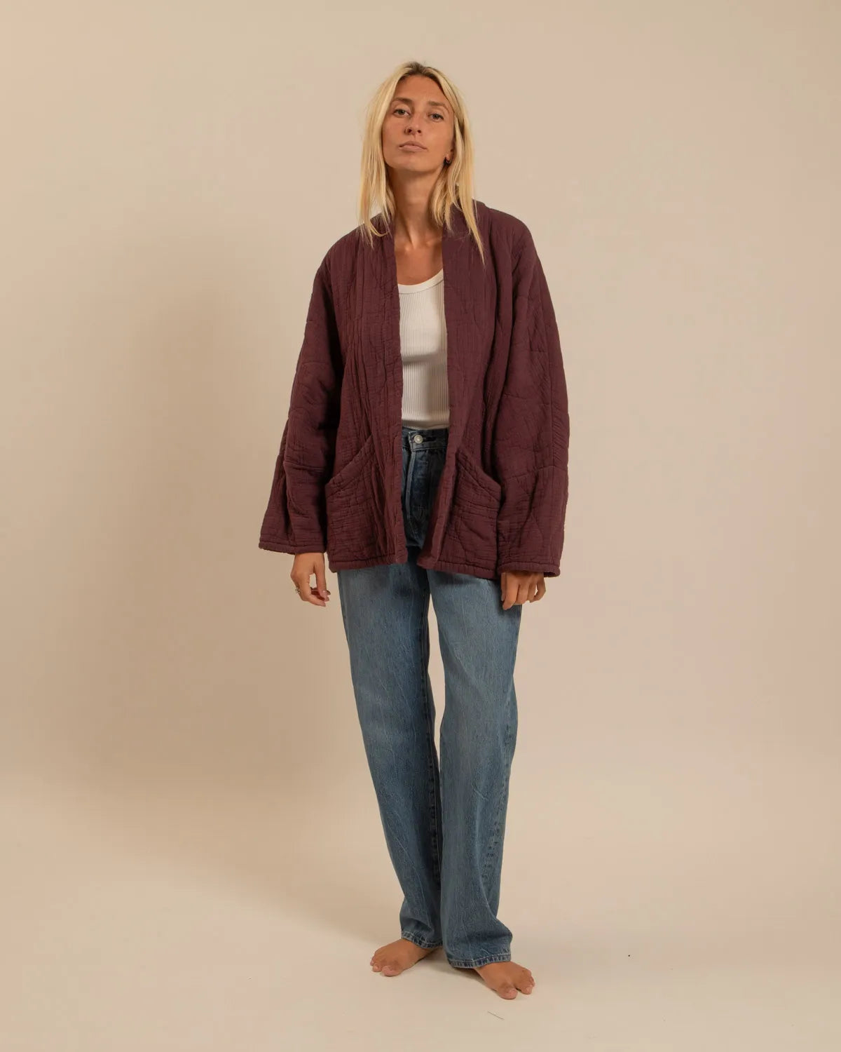 CHICAGO1 KIMONO VEST PLAIN BURGUNDY