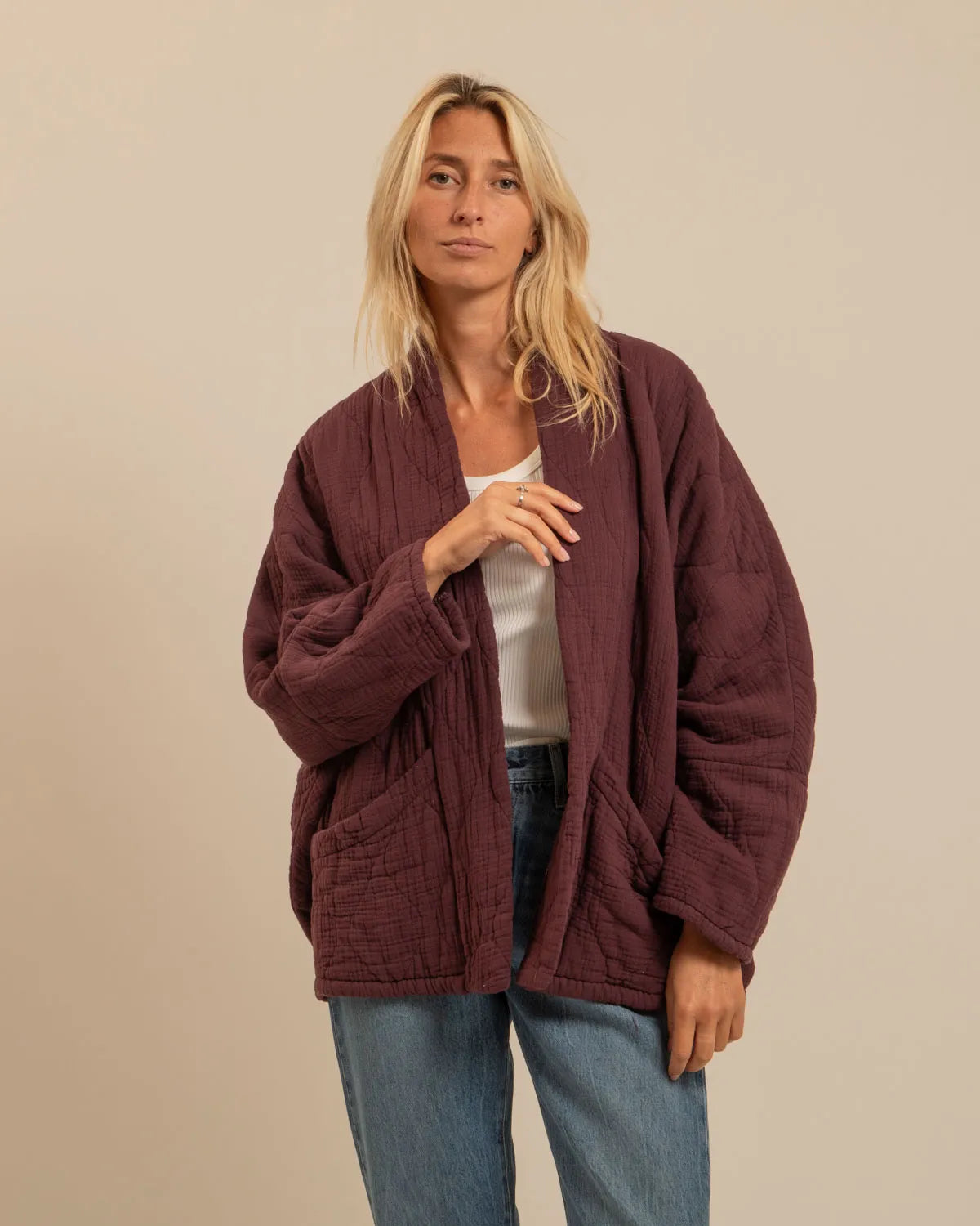 CHICAGO1 KIMONO VEST PLAIN BURGUNDY