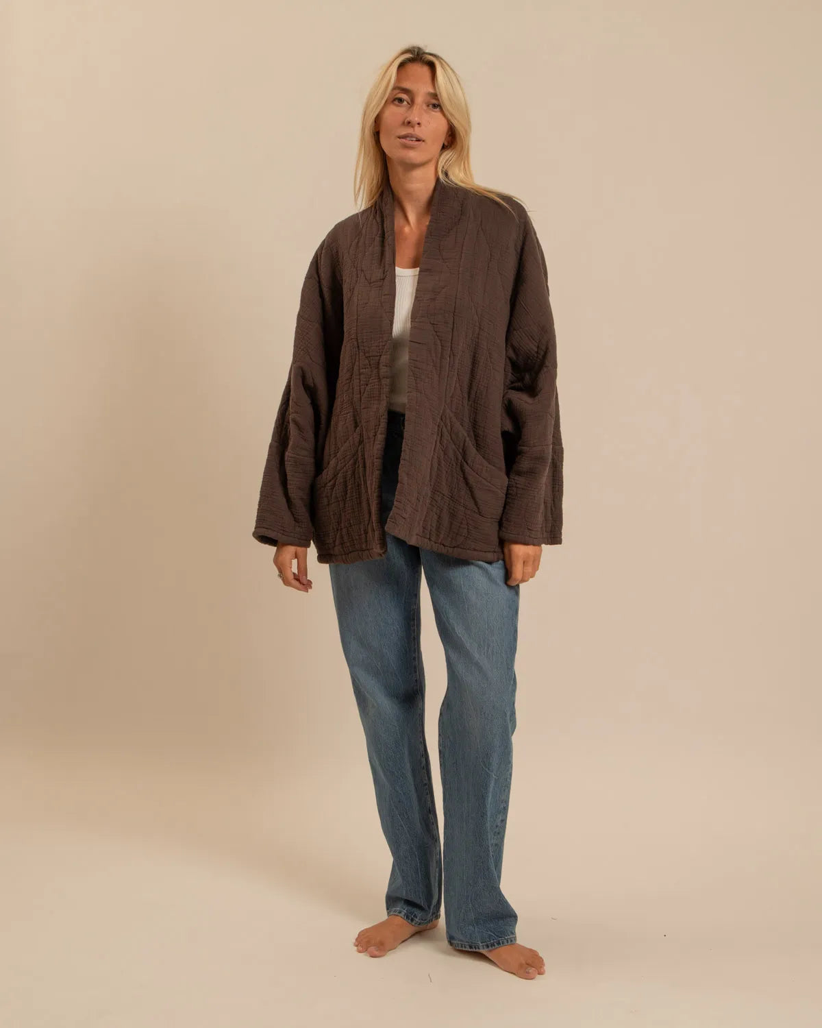 CHICAGO1 KIMONO VEST PLAIN CHOCOLATE