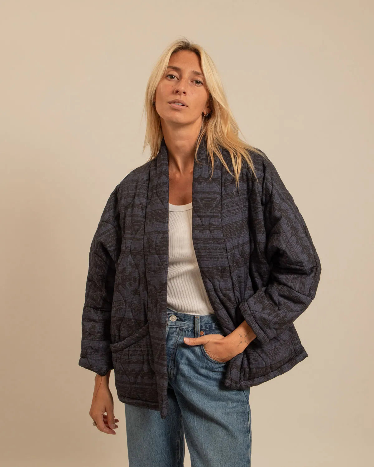 CHICAGO3 KIMONO VEST CIBOLA PRINT NAVY