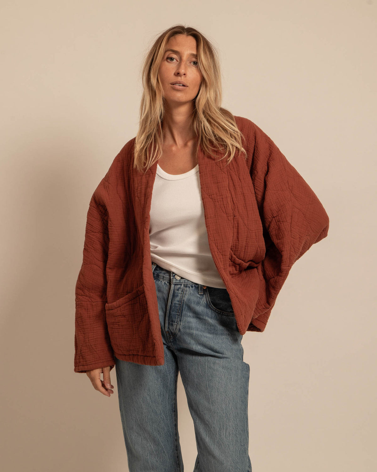 CHICAGO1 KIMONO VEST PLAIN TERRA