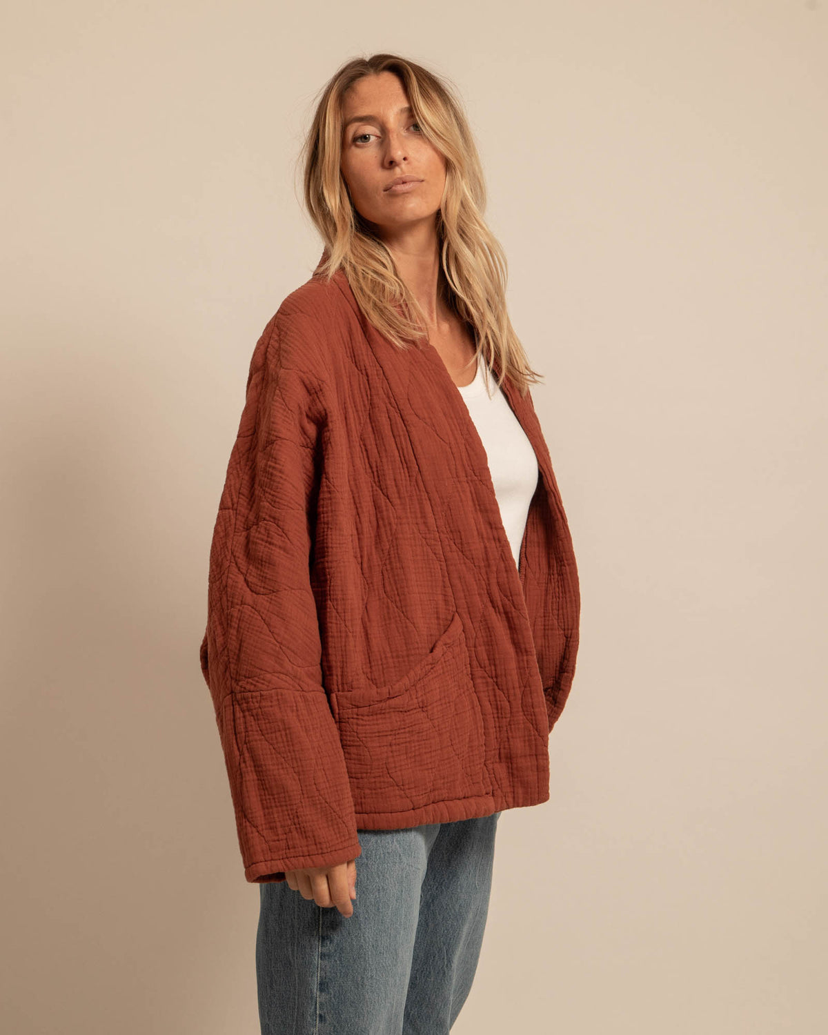 CHICAGO1 KIMONO VEST PLAIN TERRA