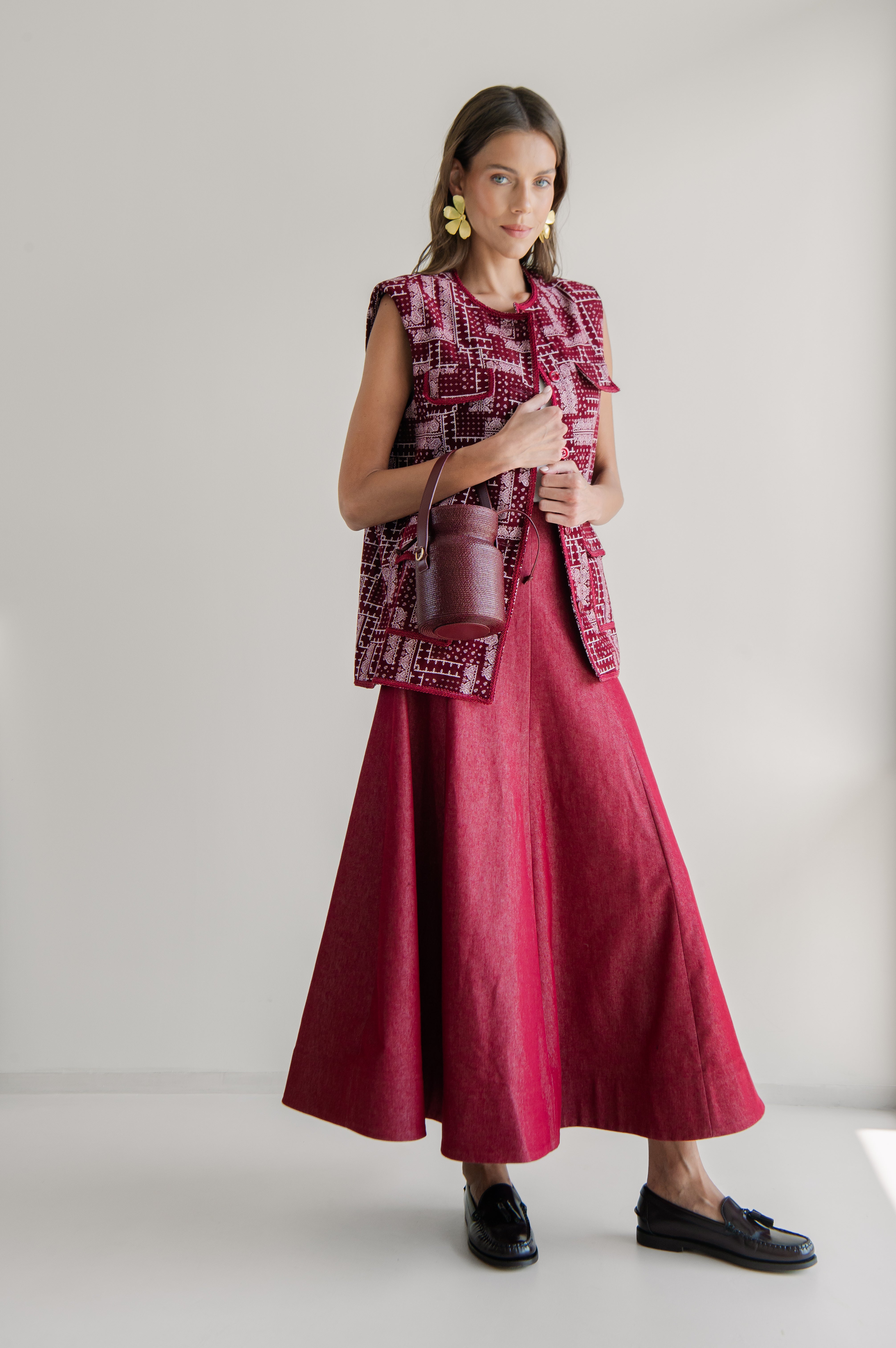 MIA DEEP RED DENIM SKIRT