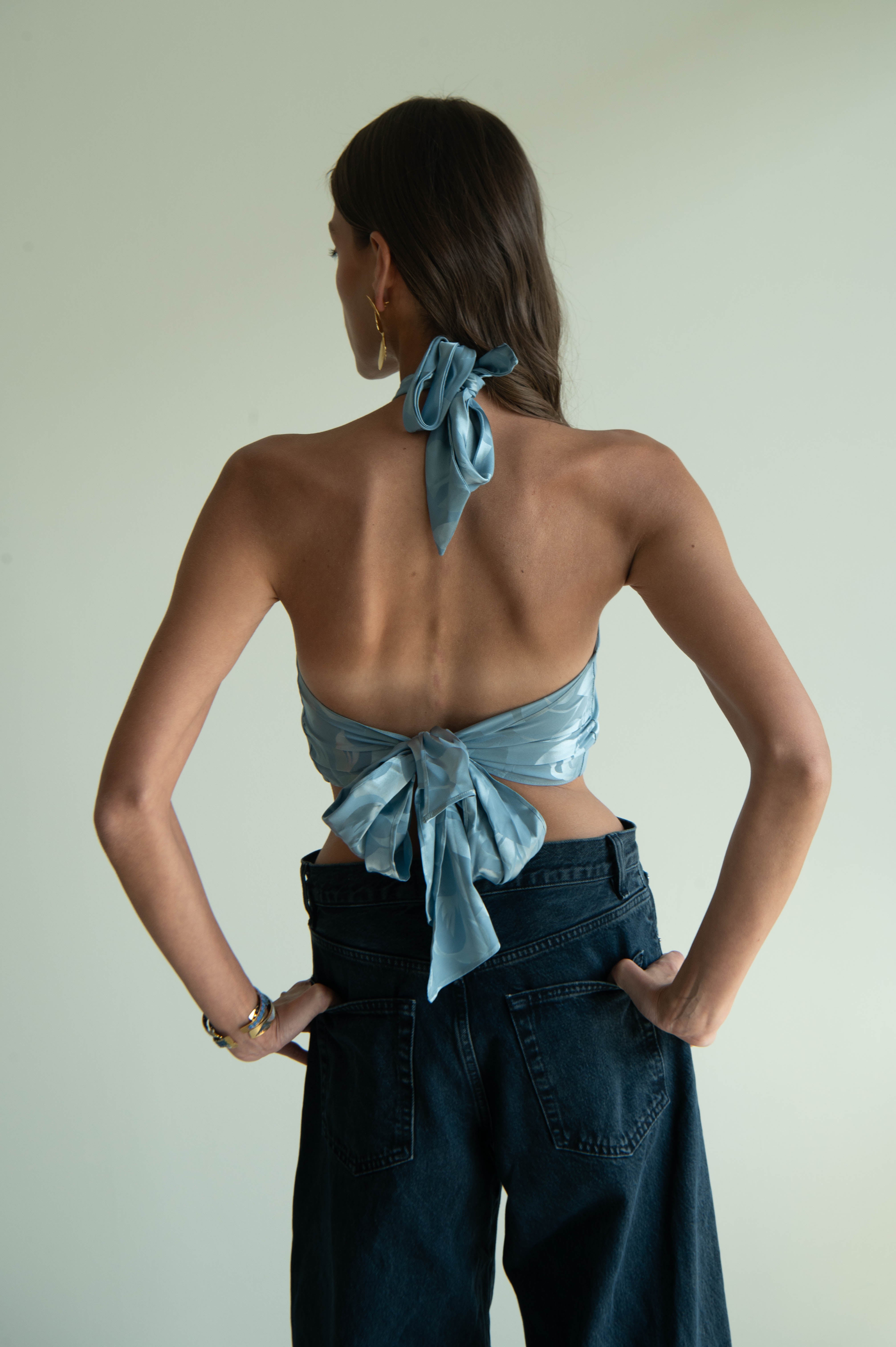 AYA JACQUARD TOP BLEU GRIS