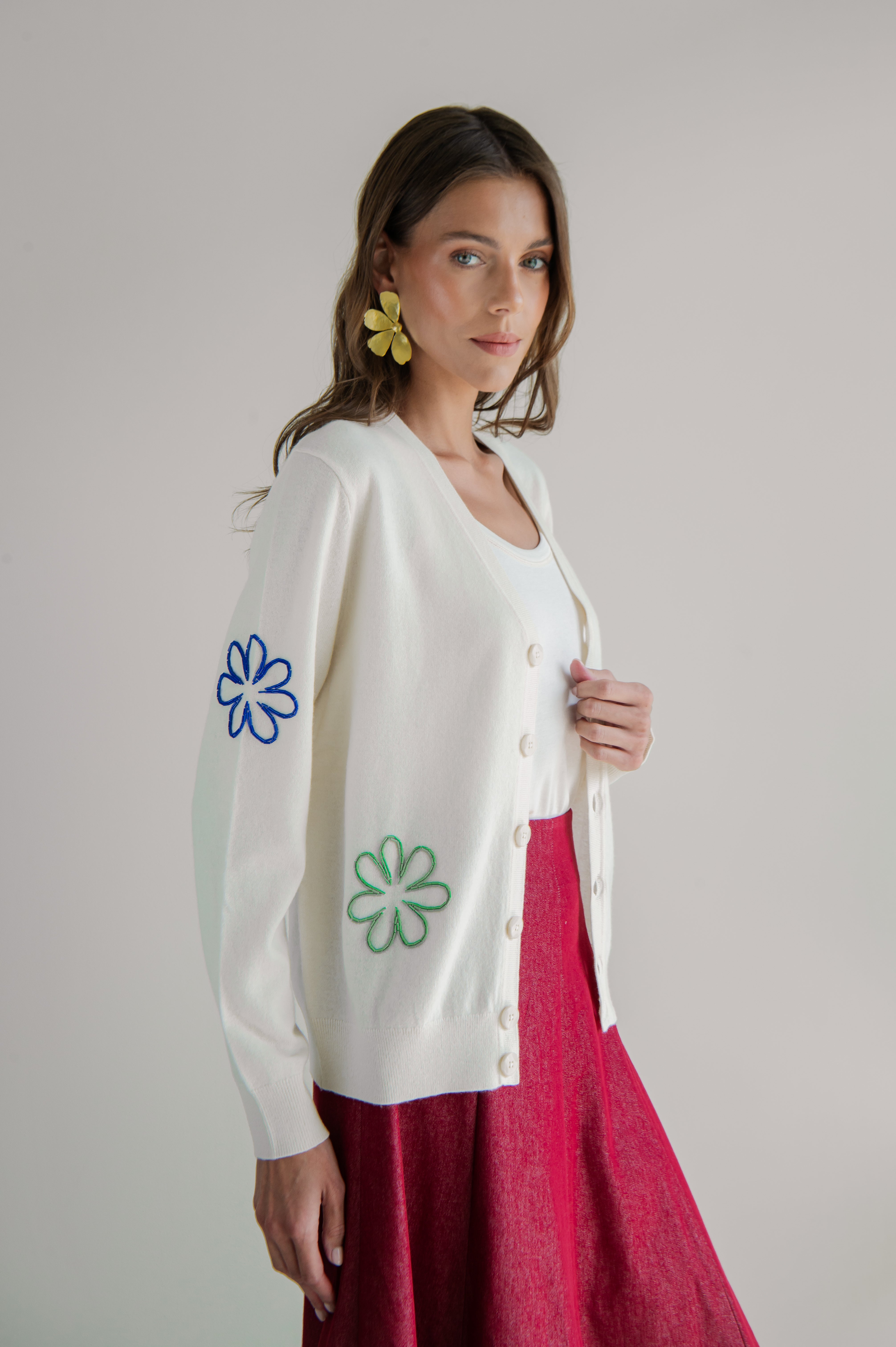 ATELIER NANOU GOLD SEMI FLOWER EARRINGS