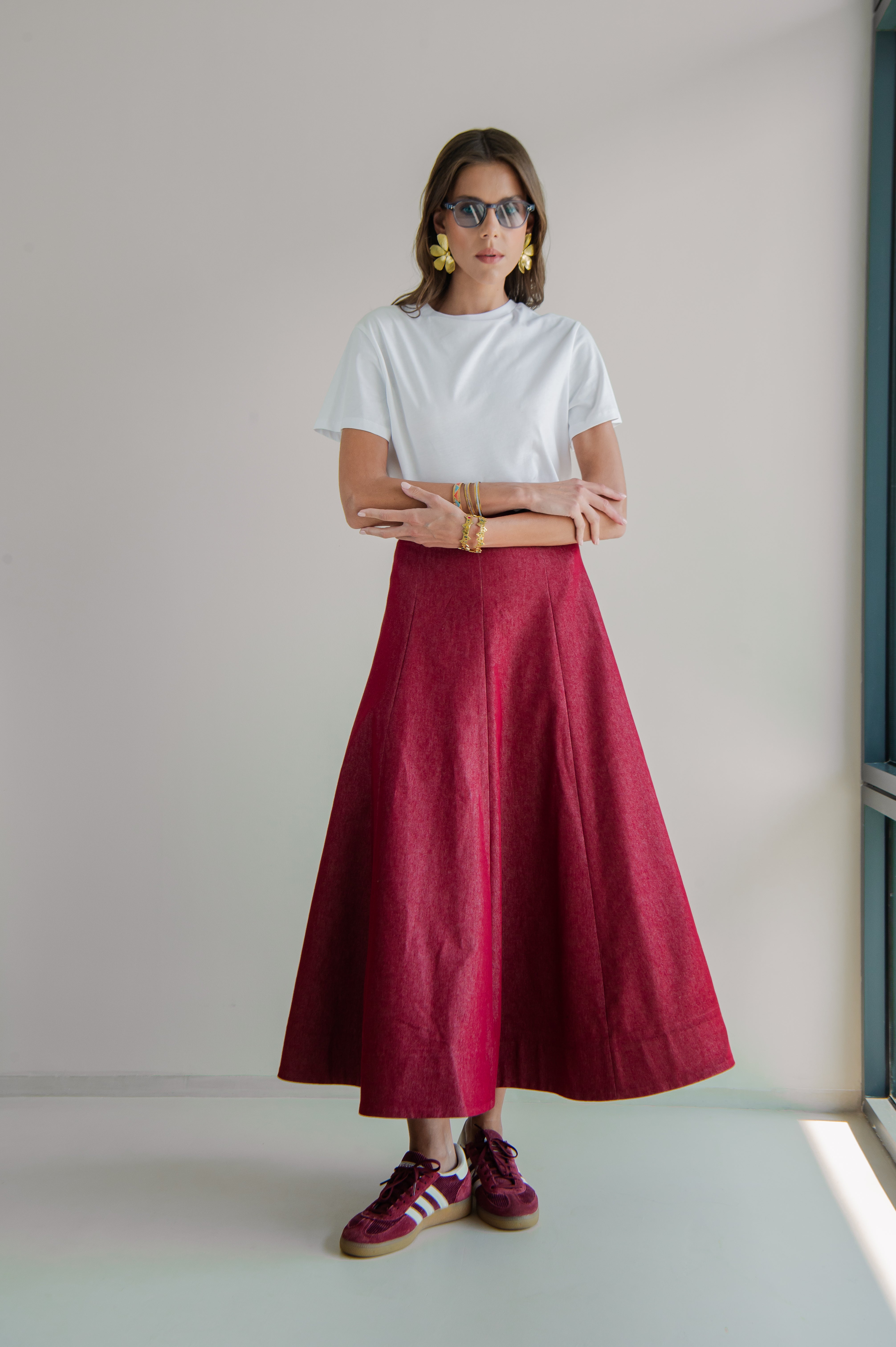 MIA DEEP RED DENIM SKIRT