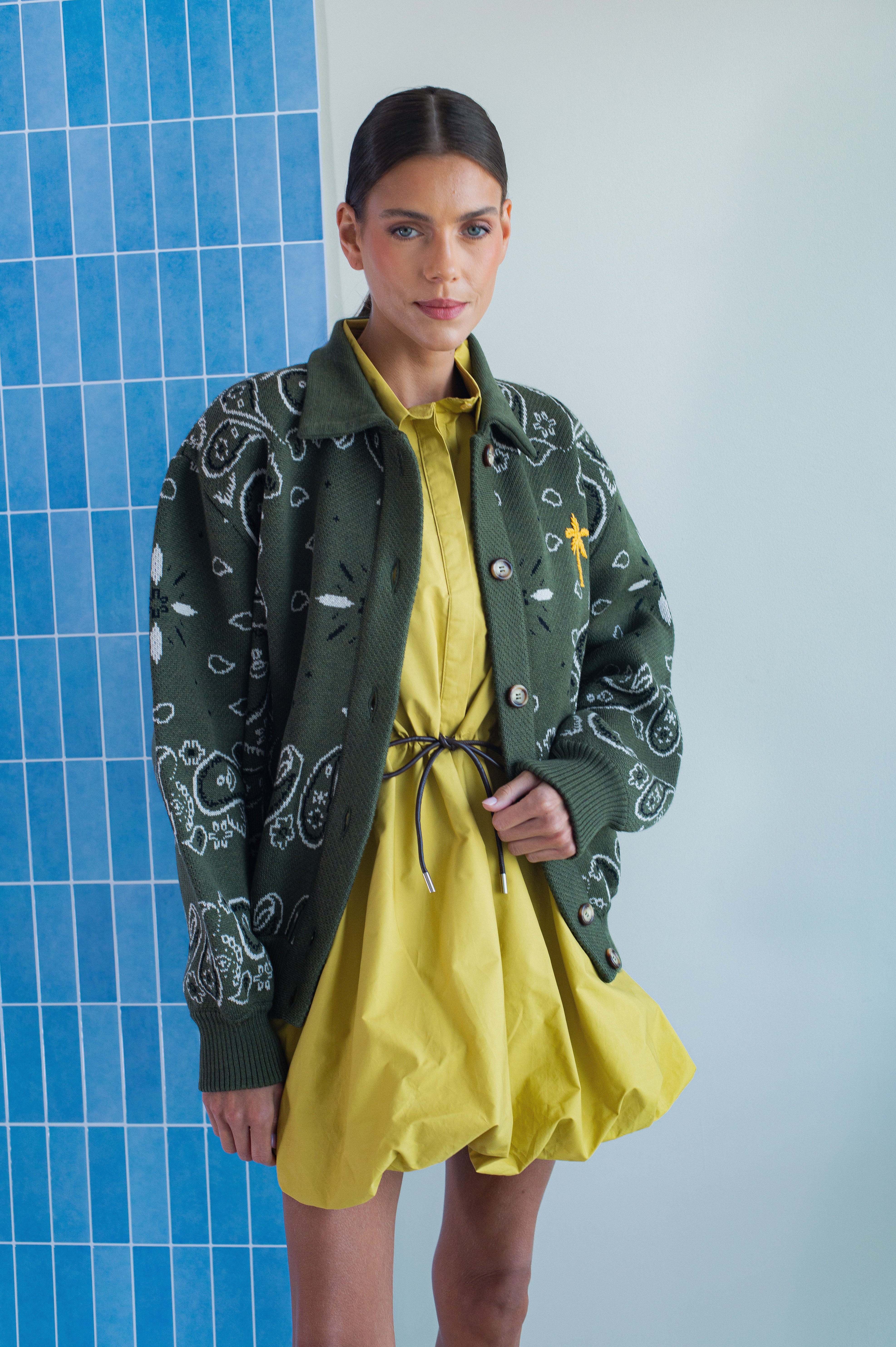 TINA COTTON BOUFFE SHIRT DRESS LIME