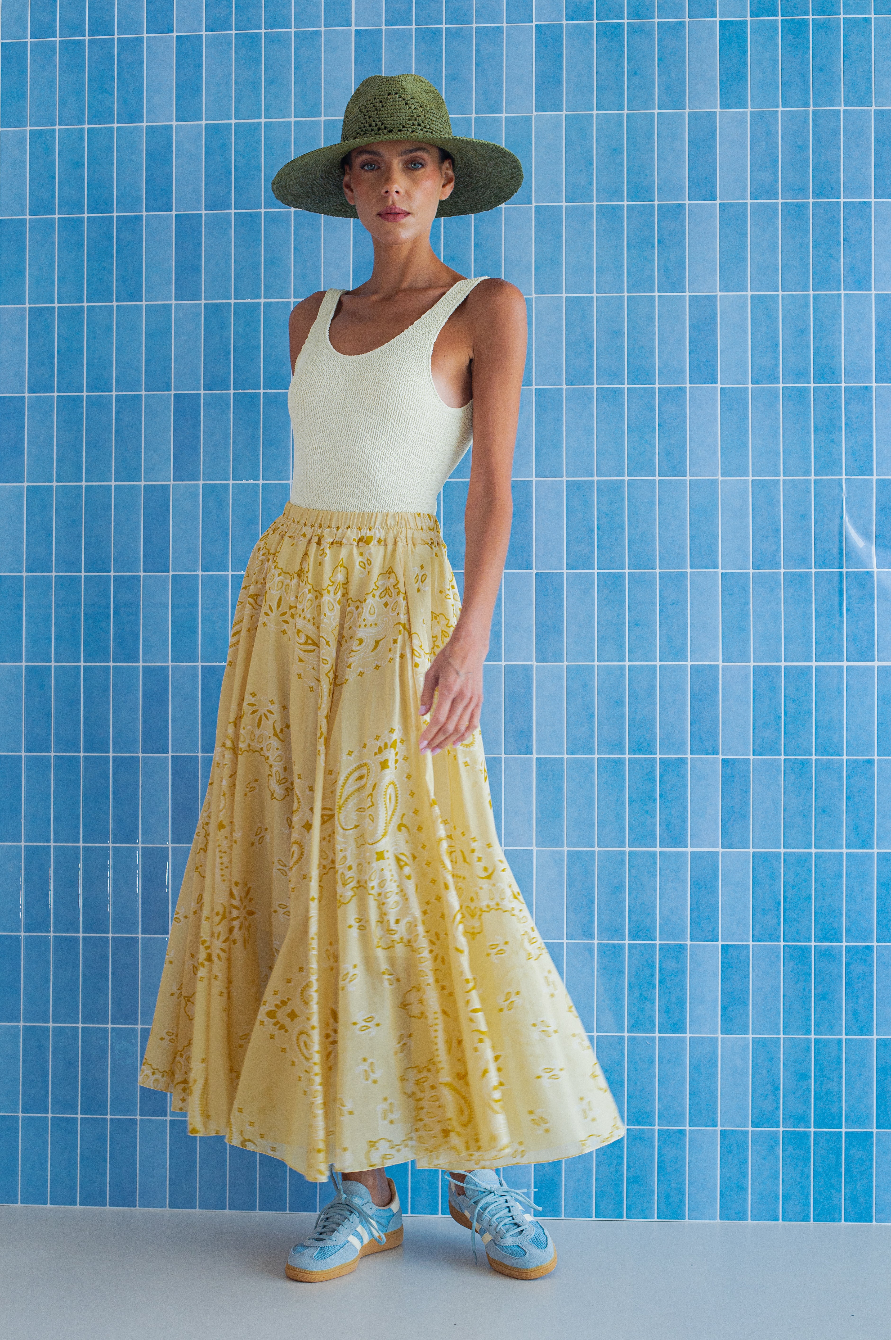 ISABELLA BANDANA PRINT COTTON SKIRT LIGHT YELLOW