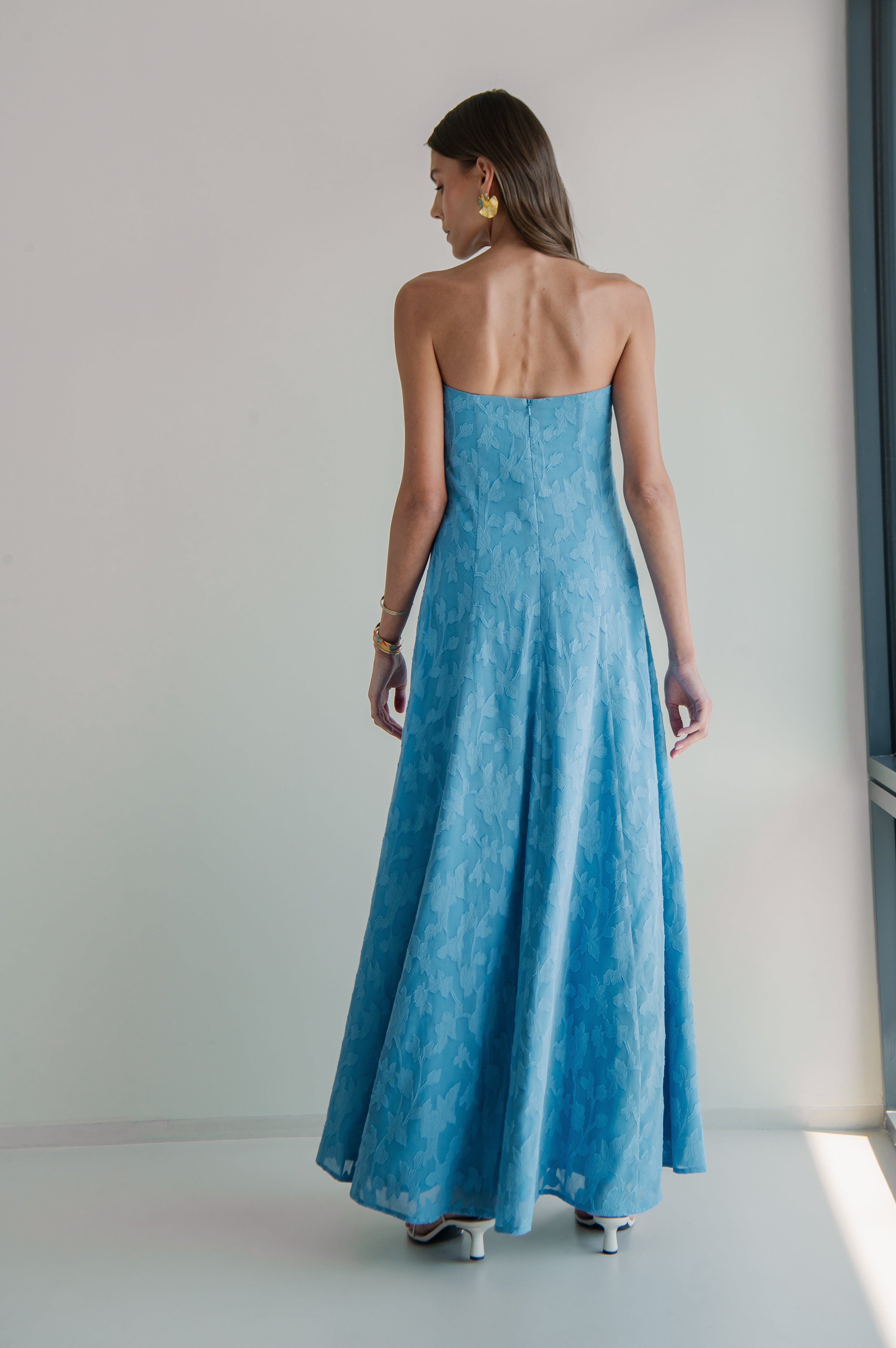SIENNA BLUE STRAPLESS FLOWER DRESS