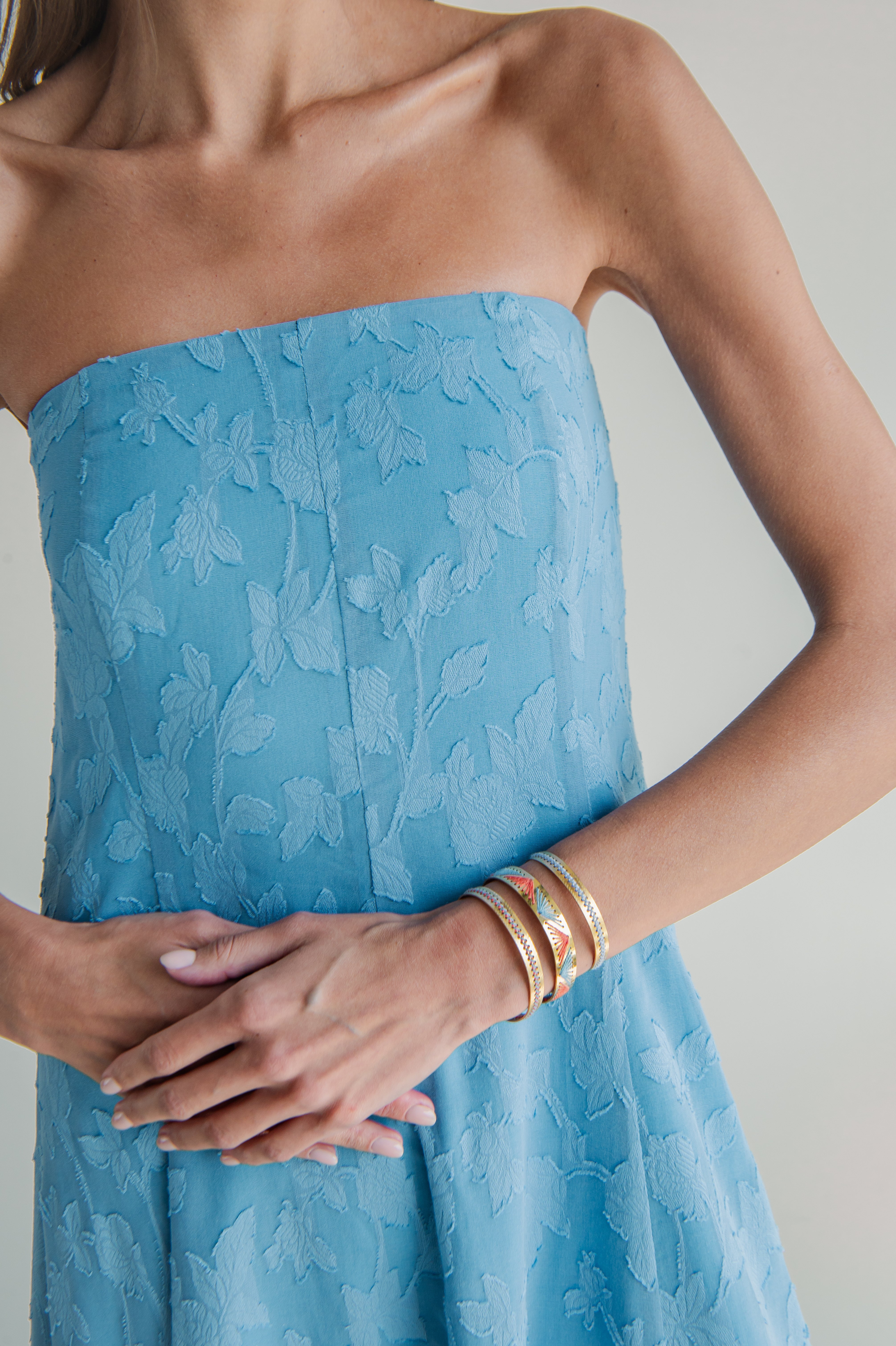 SIENNA BLUE STRAPLESS FLOWER DRESS