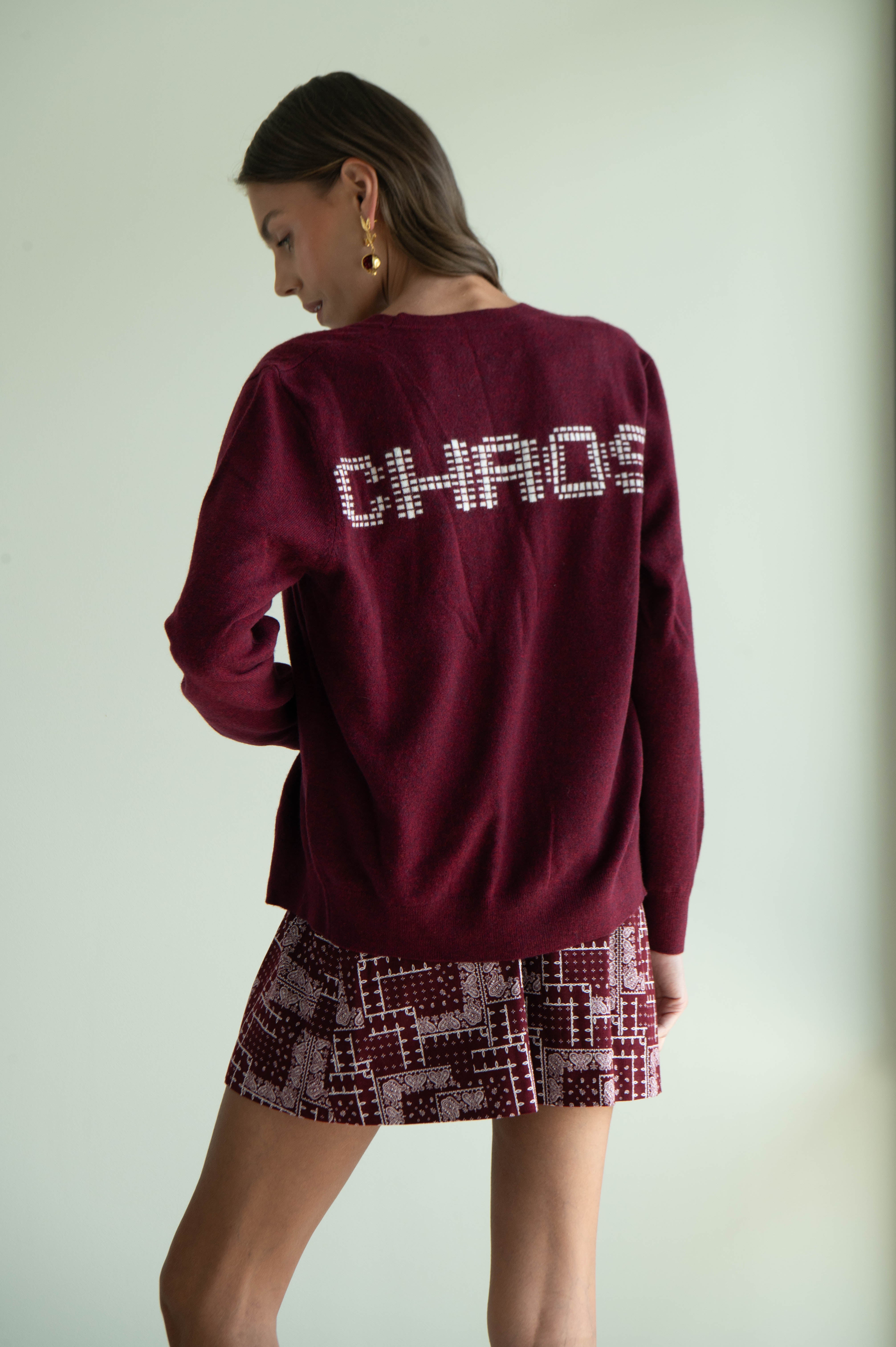 UNISEX CHAOS JAQUARD CARDIGAN BURGUNDY