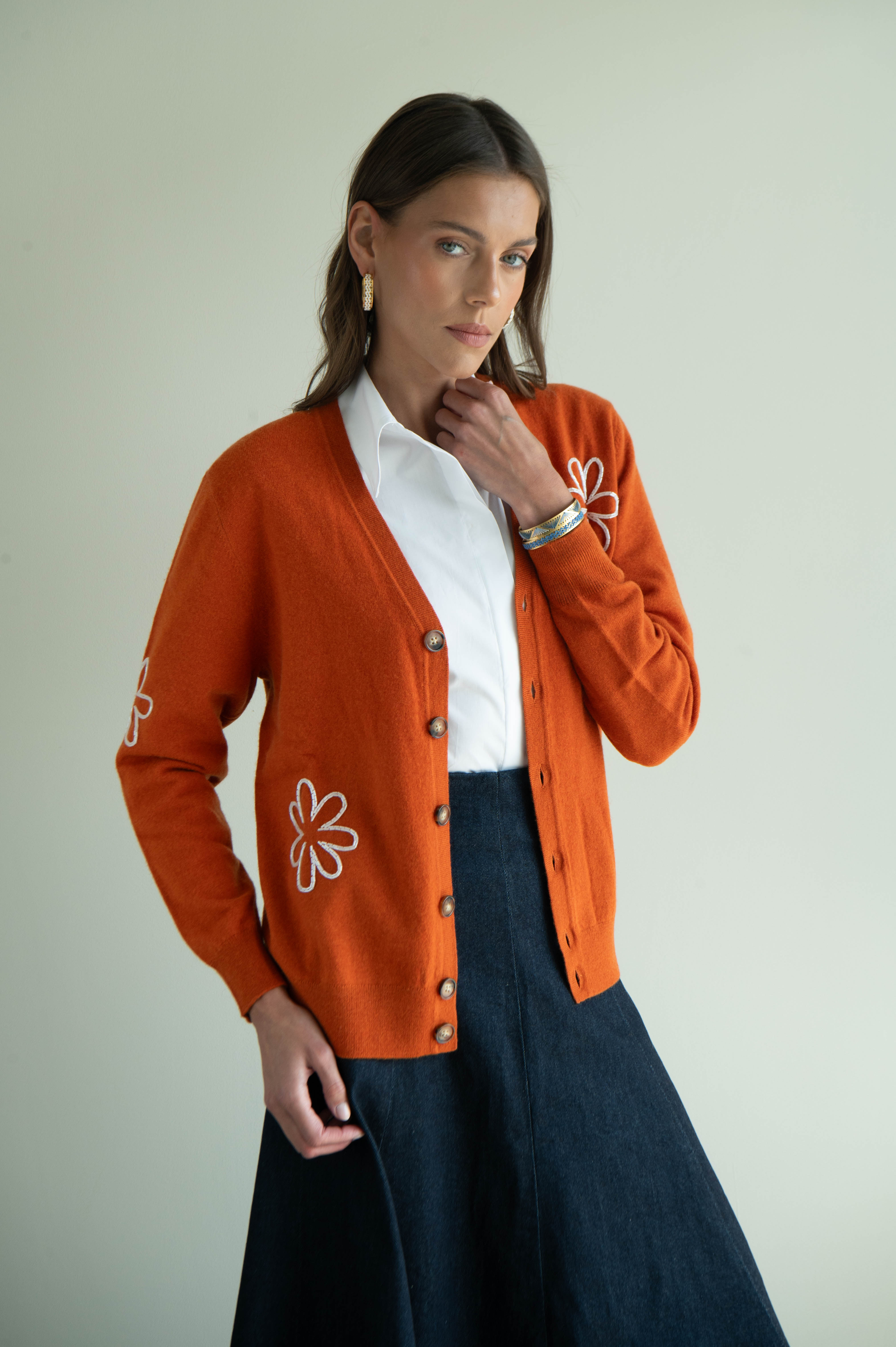 MIA FLOWER CARDIGAN ORANGE