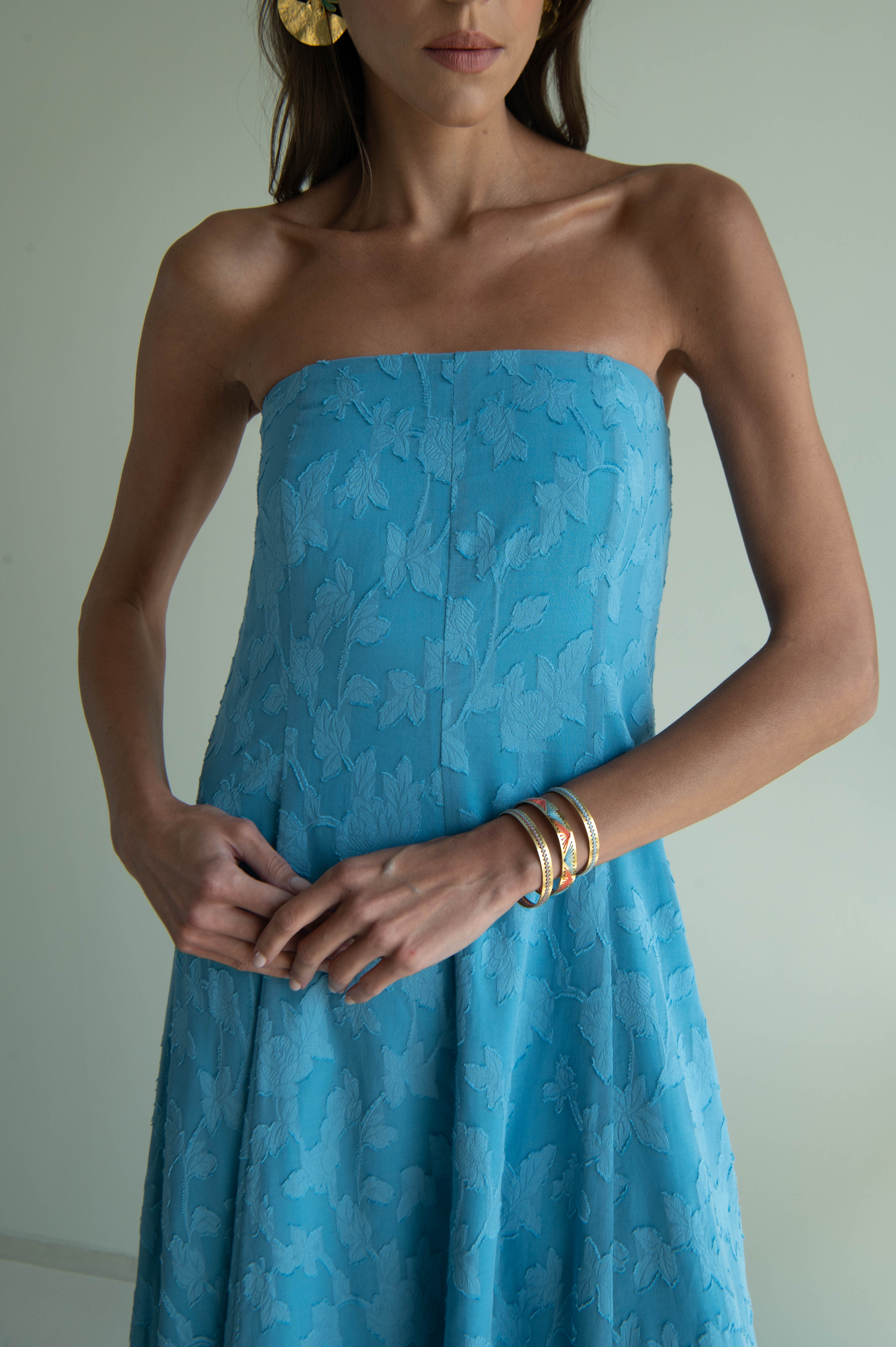 SIENNA BLUE STRAPLESS FLOWER DRESS