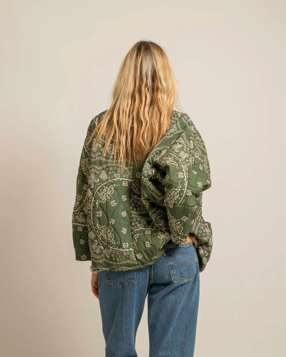 CHICAGO4 VEST BANDANA PRINT KIMONO KHAKI