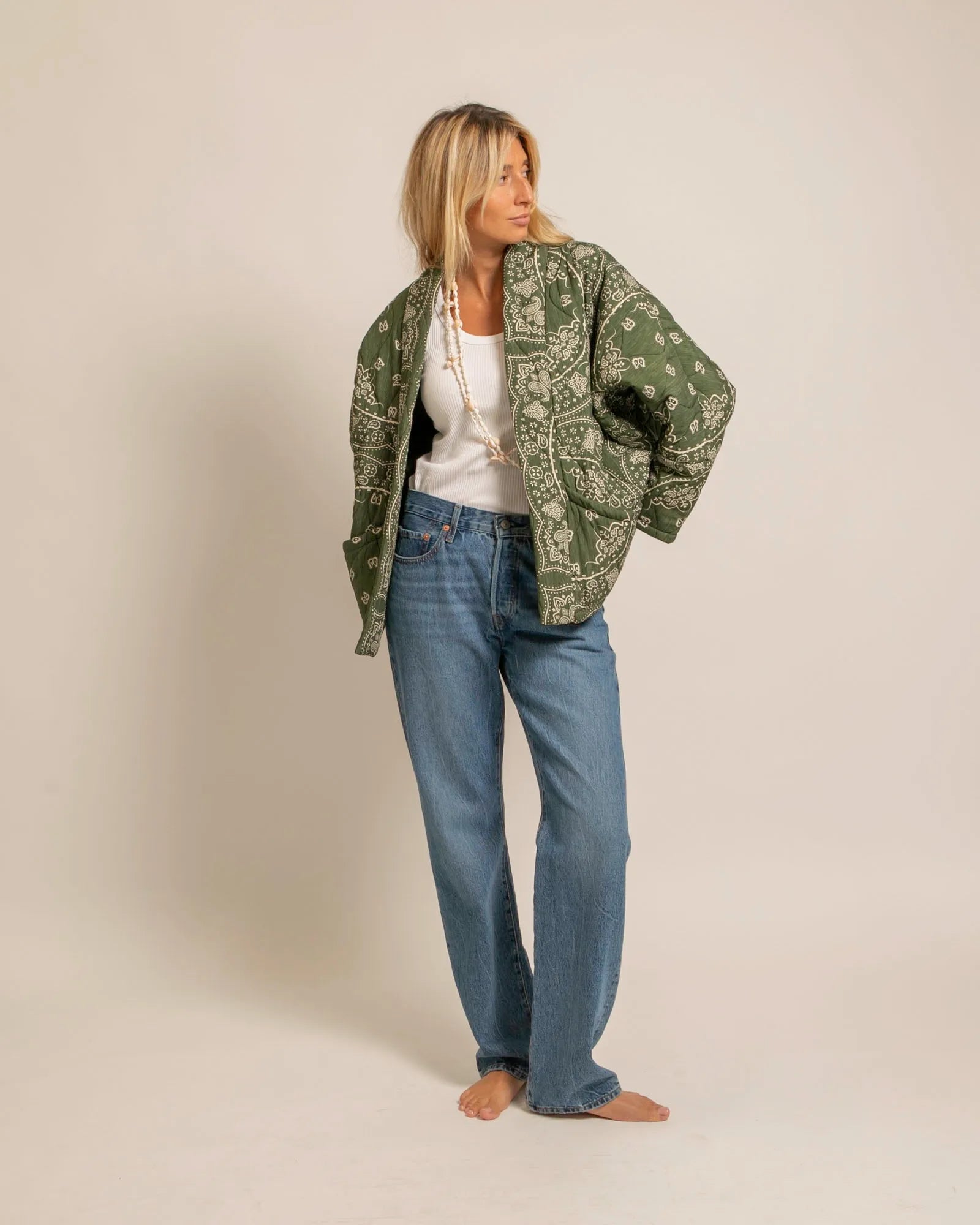 CHICAGO4 VEST BANDANA PRINT KIMONO KHAKI