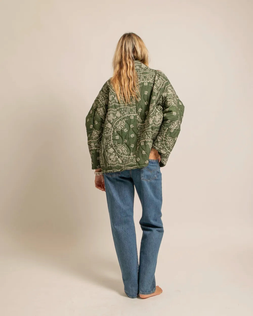 CHICAGO4 VEST BANDANA PRINT KIMONO KHAKI