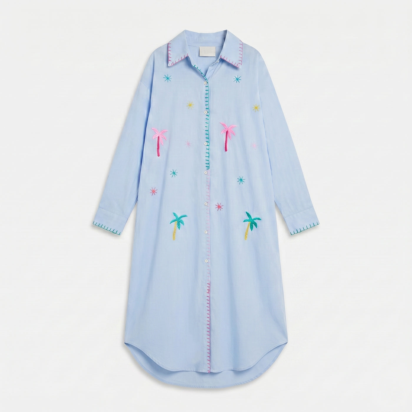 ISLA COTTON SHIRT DRESS WITH EMRBOIDERY BLUE