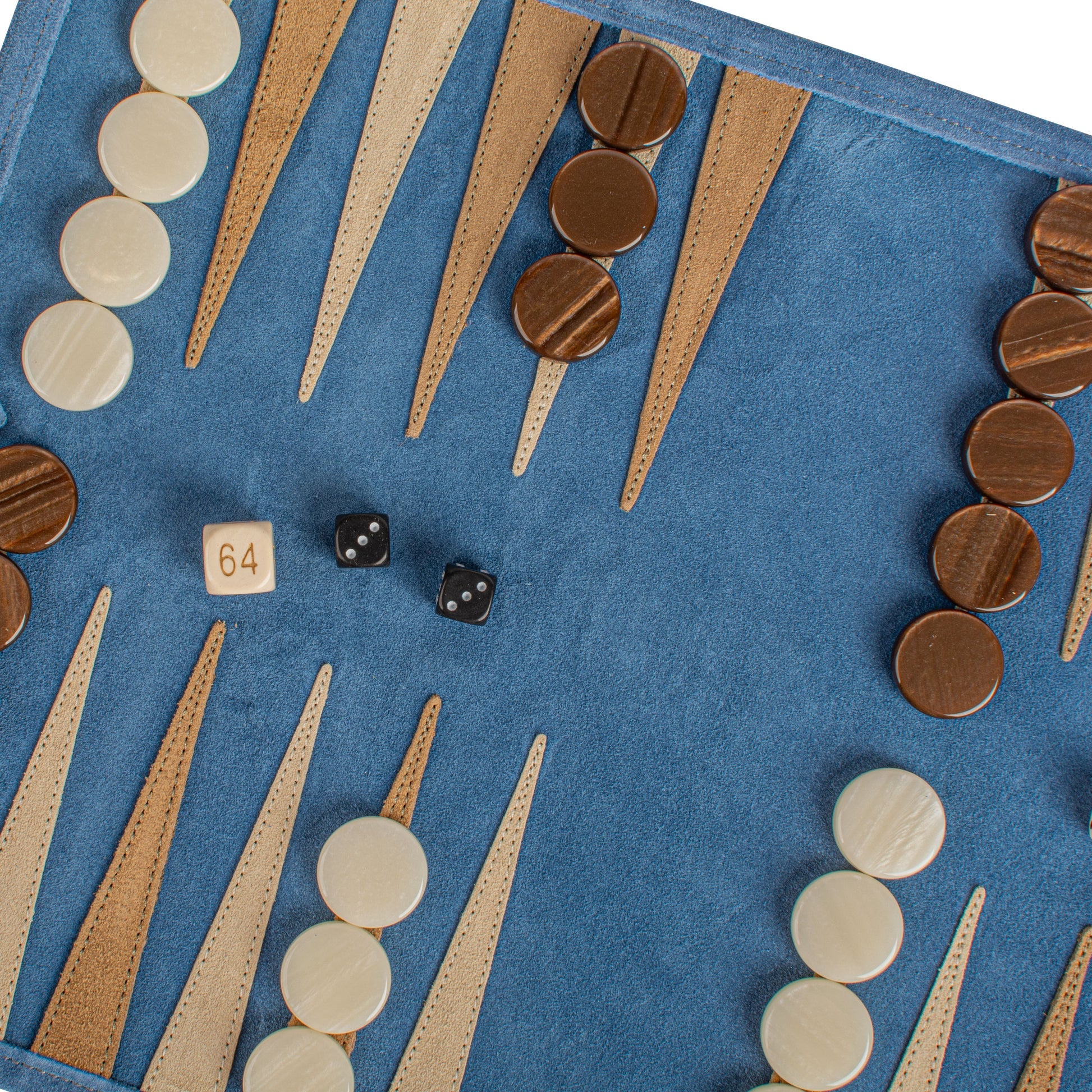 PREMIUM HANDCRAFTED DENIM BLUE SUEDE ROLL-UP BACKGAMMON SET