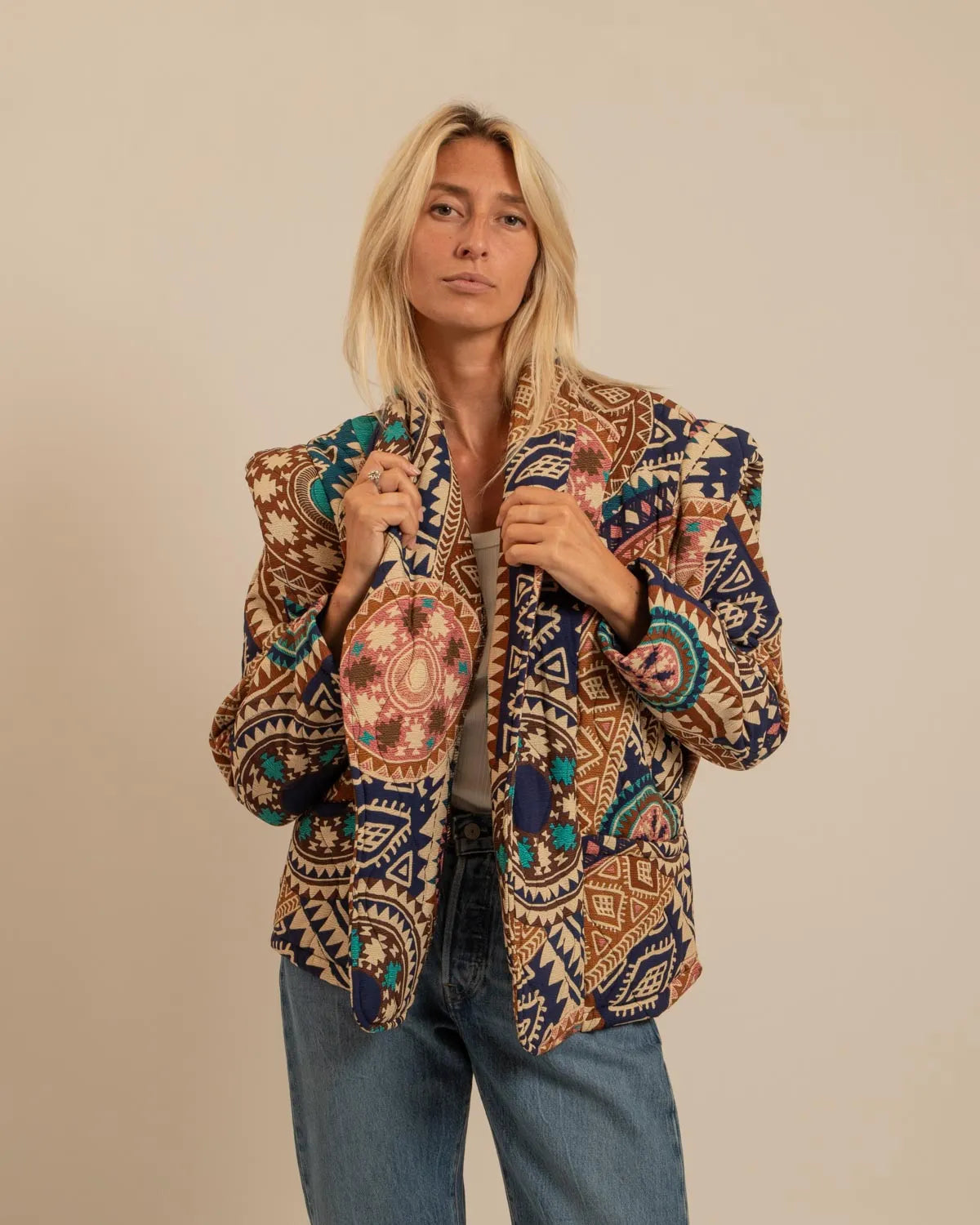 SANFRANSISCO2 VEST KIMONO PRINT INKA NAVY