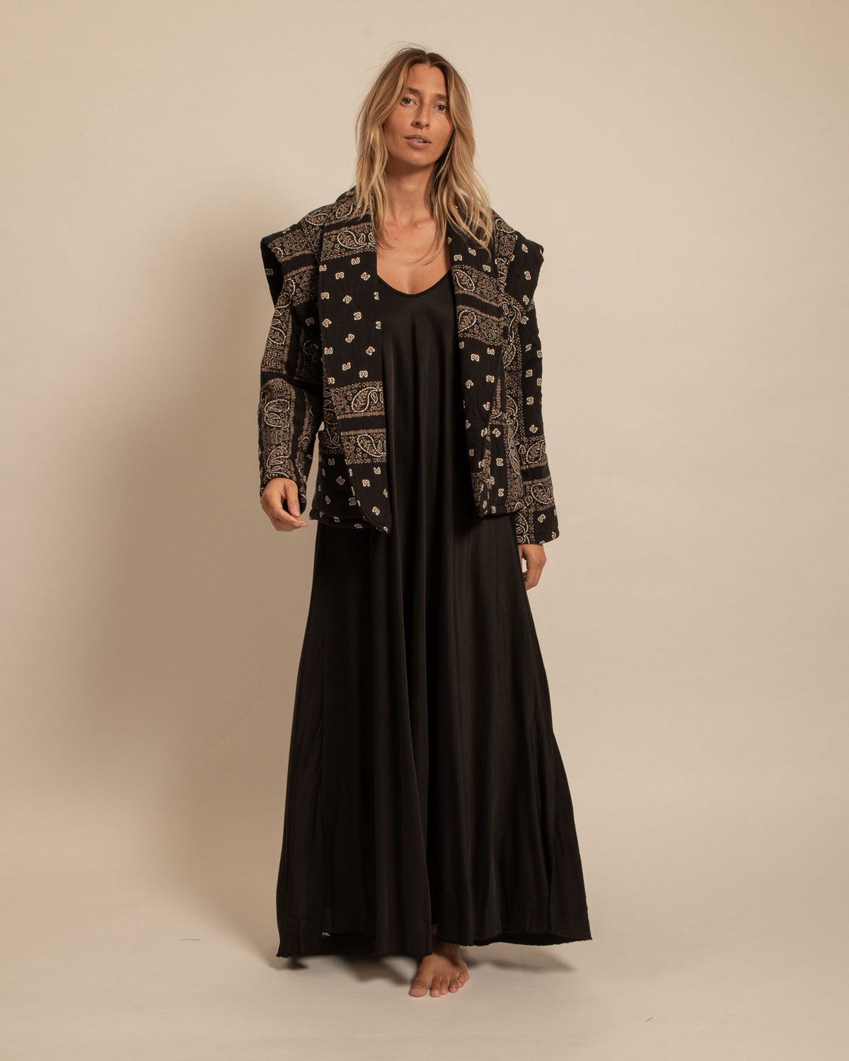 SAN FRANSISCO3 KIMONO VEST BANDANA PRINT BLACK