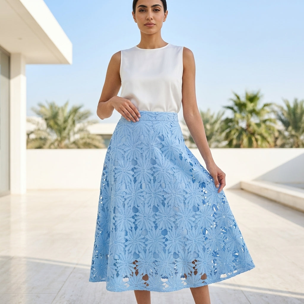 TIA BABY BLUE FLOWER SKIRT