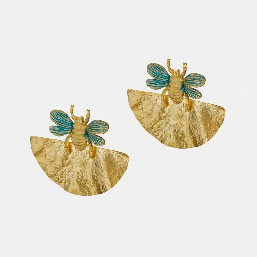 ATELIER NANOU TURQUOISE BEE GOLD EARRINGS
