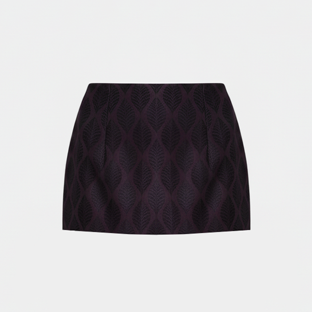 LEA JACQUARD AUBERGINE SHORT SKIRT