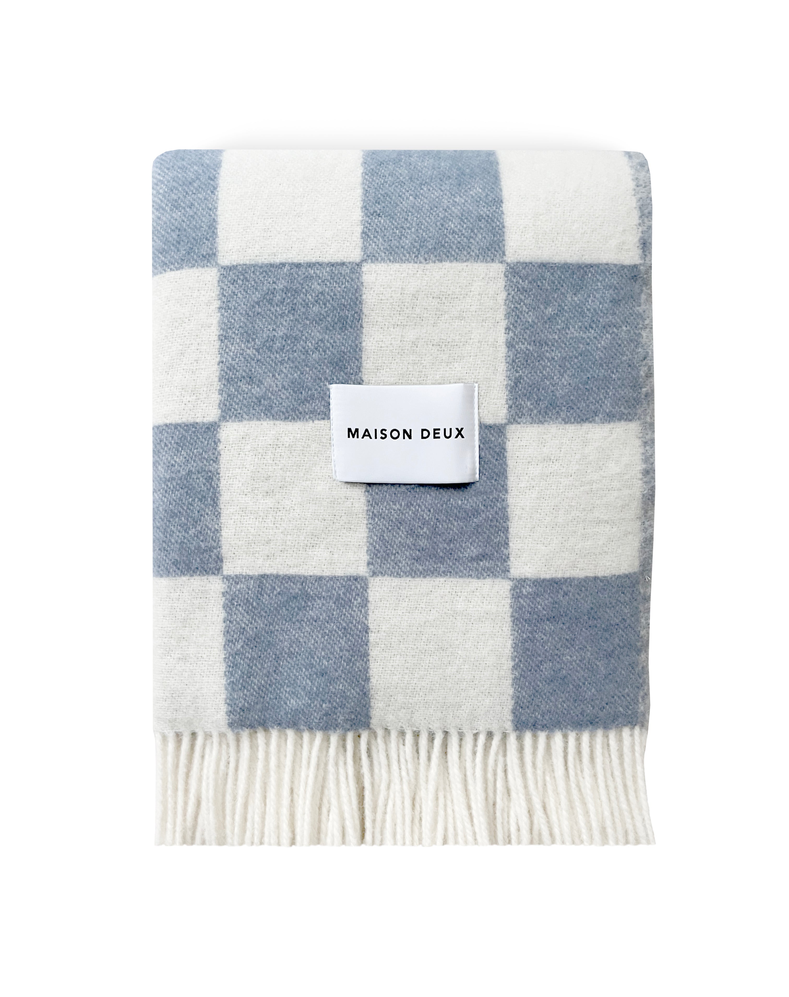 MAISON DEUX CHECKBOARD BLANKET DENIM WHITE