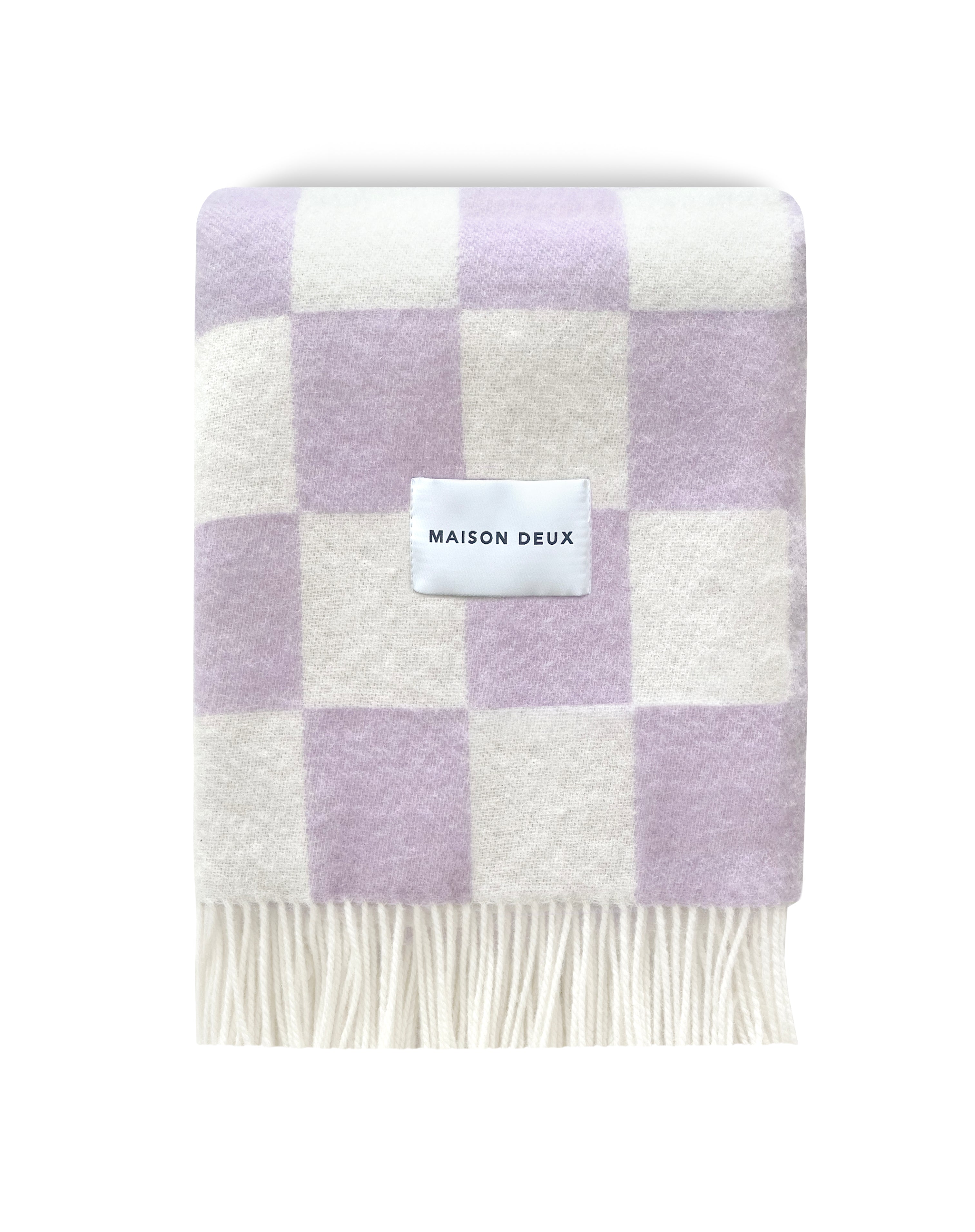 MAISON DEUX CHECKBOARD BLANKET LILAC WHITE