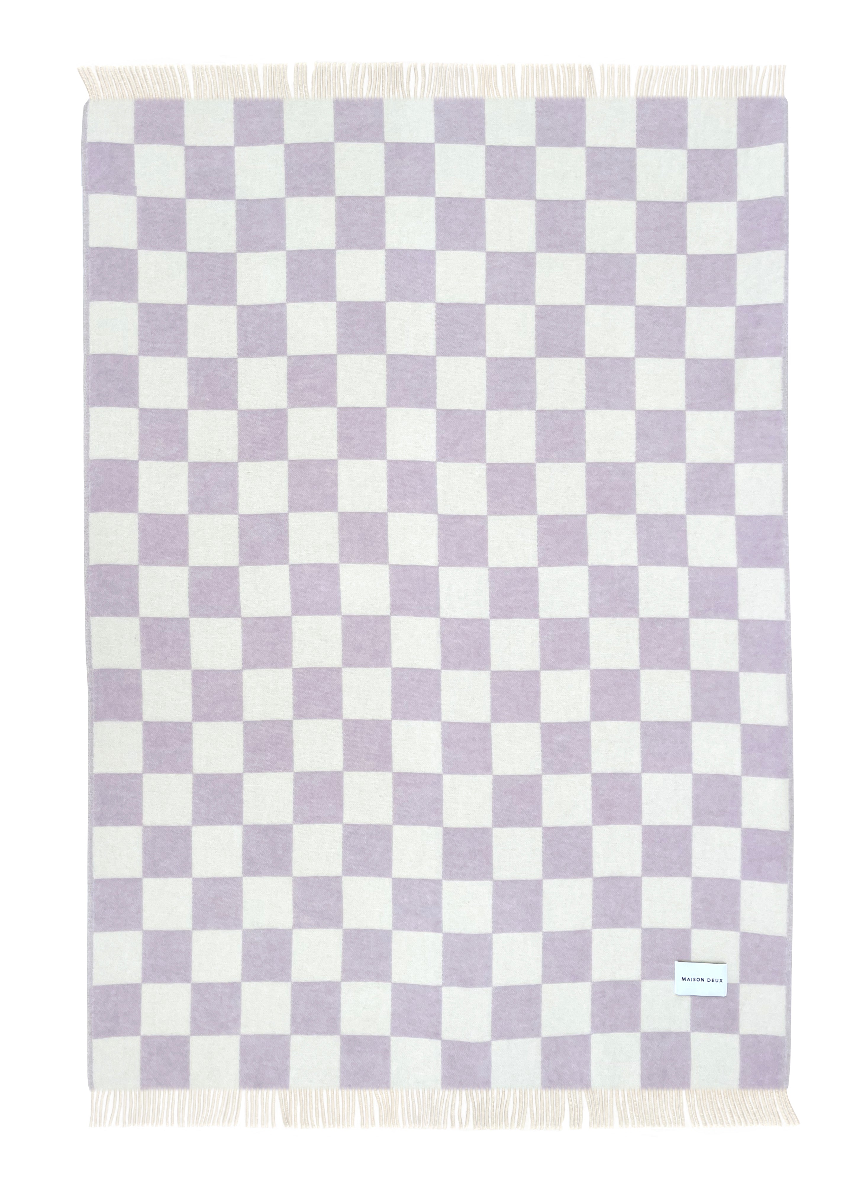 MAISON DEUX CHECKBOARD BLANKET LILAC WHITE