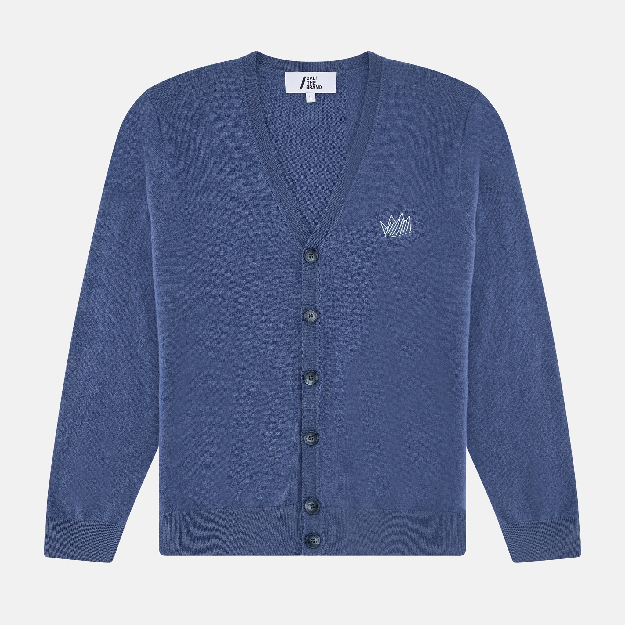 UNISEX MINI CROWN CARDIGAN, DENIM BLUE