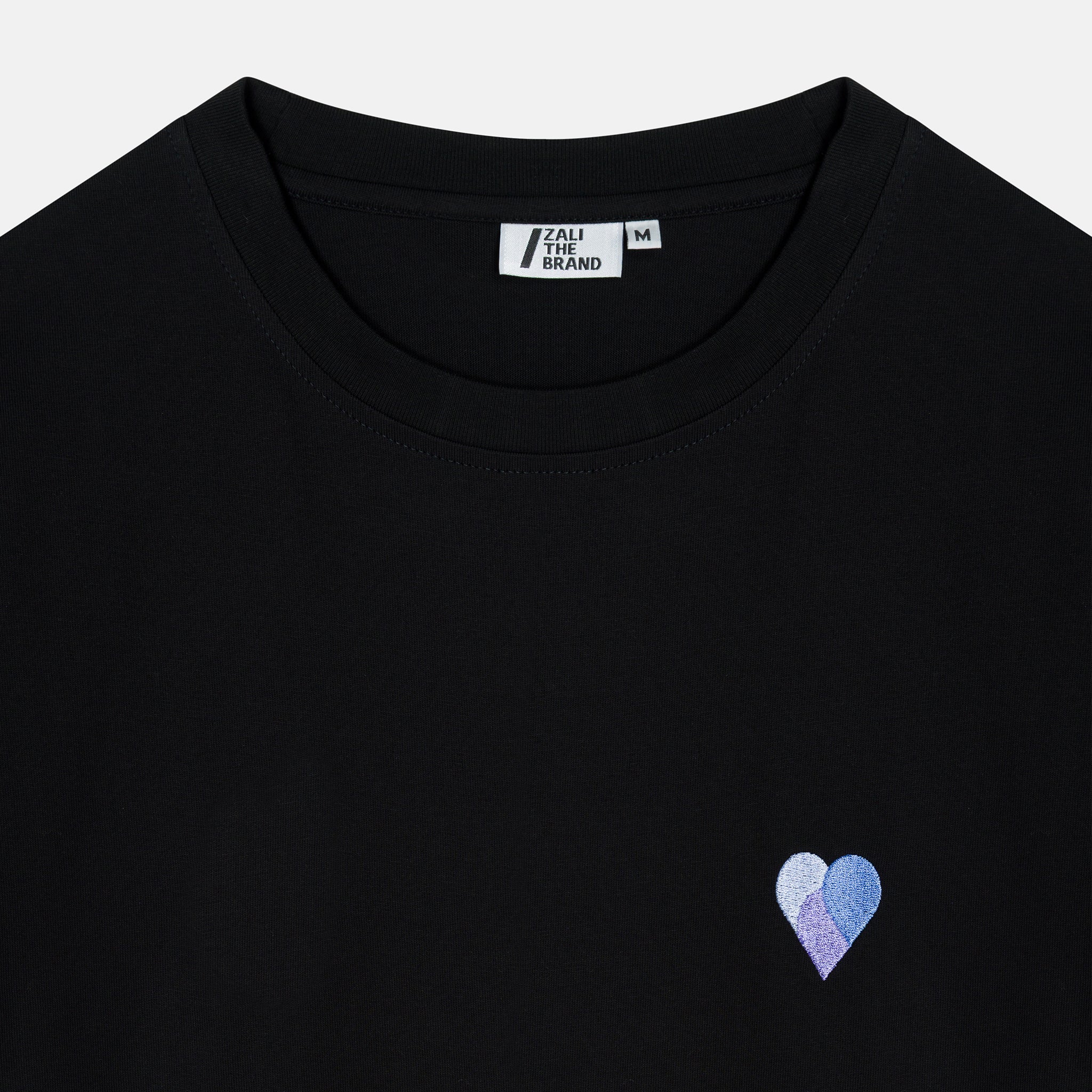 BLUE GEOMETRIC HEART 2 T-SHIRT BLACK