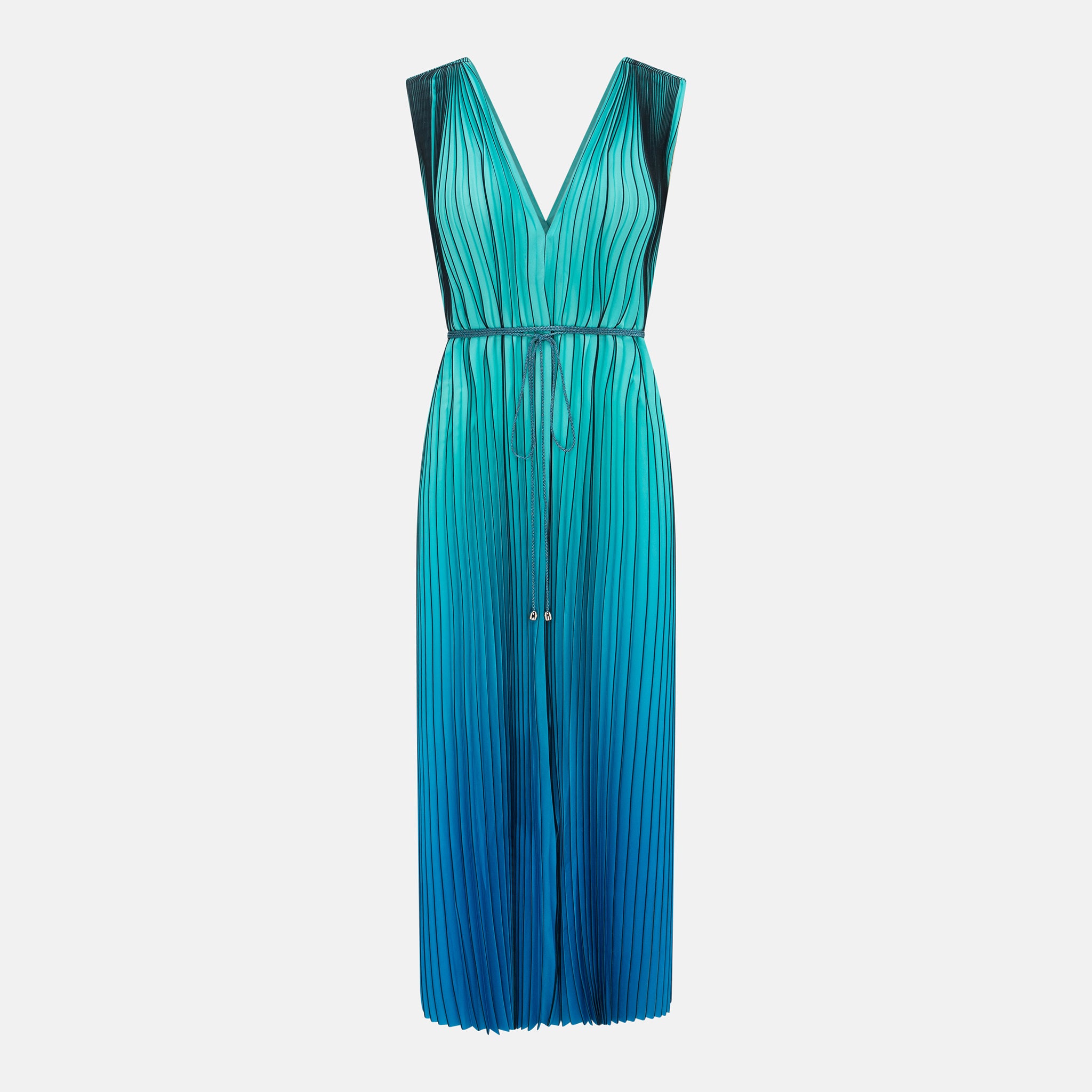 ANNALISA PLEATED LONG DRESS TURQUOISE/BLUE