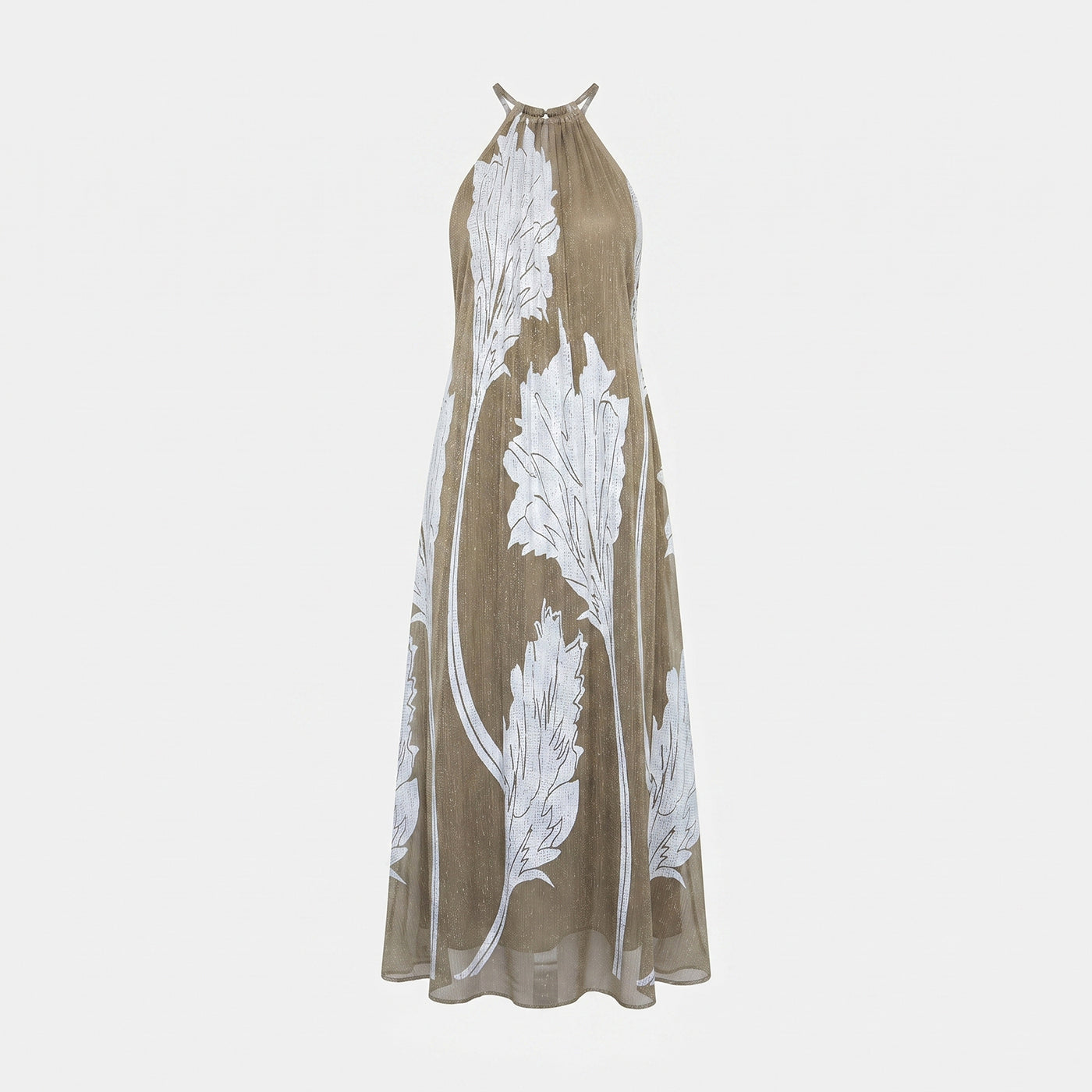 ELIANA METALLIC PLISSE BEIGE GOLD DRESS