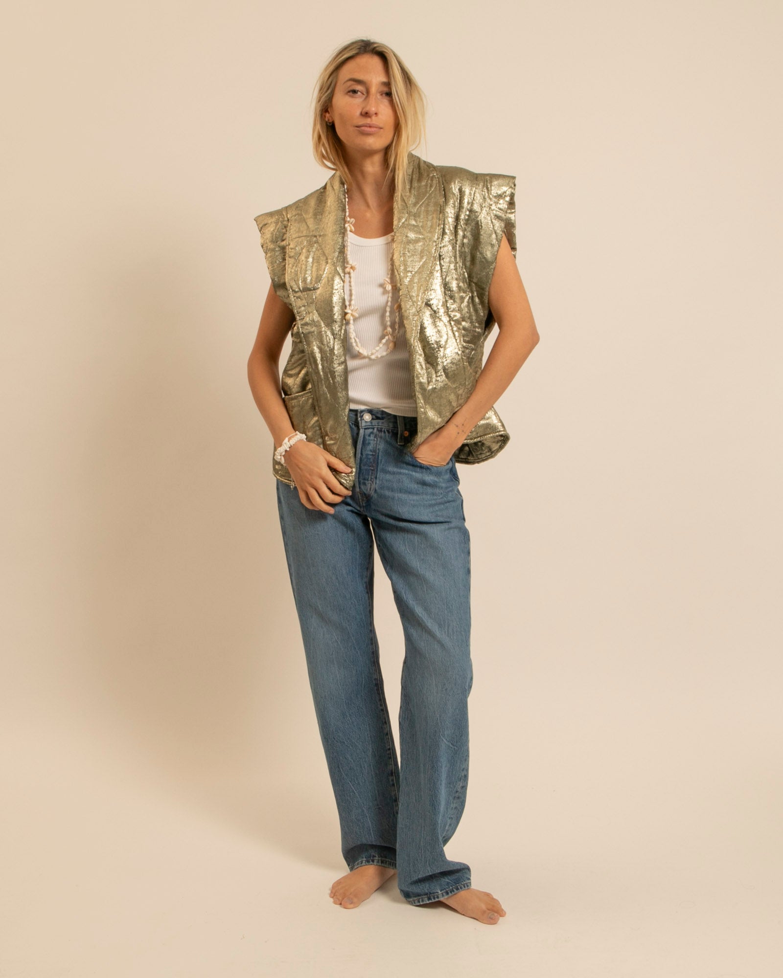 BROOKLYN10 SLEEVELESS VEST METALLIC KHAKI