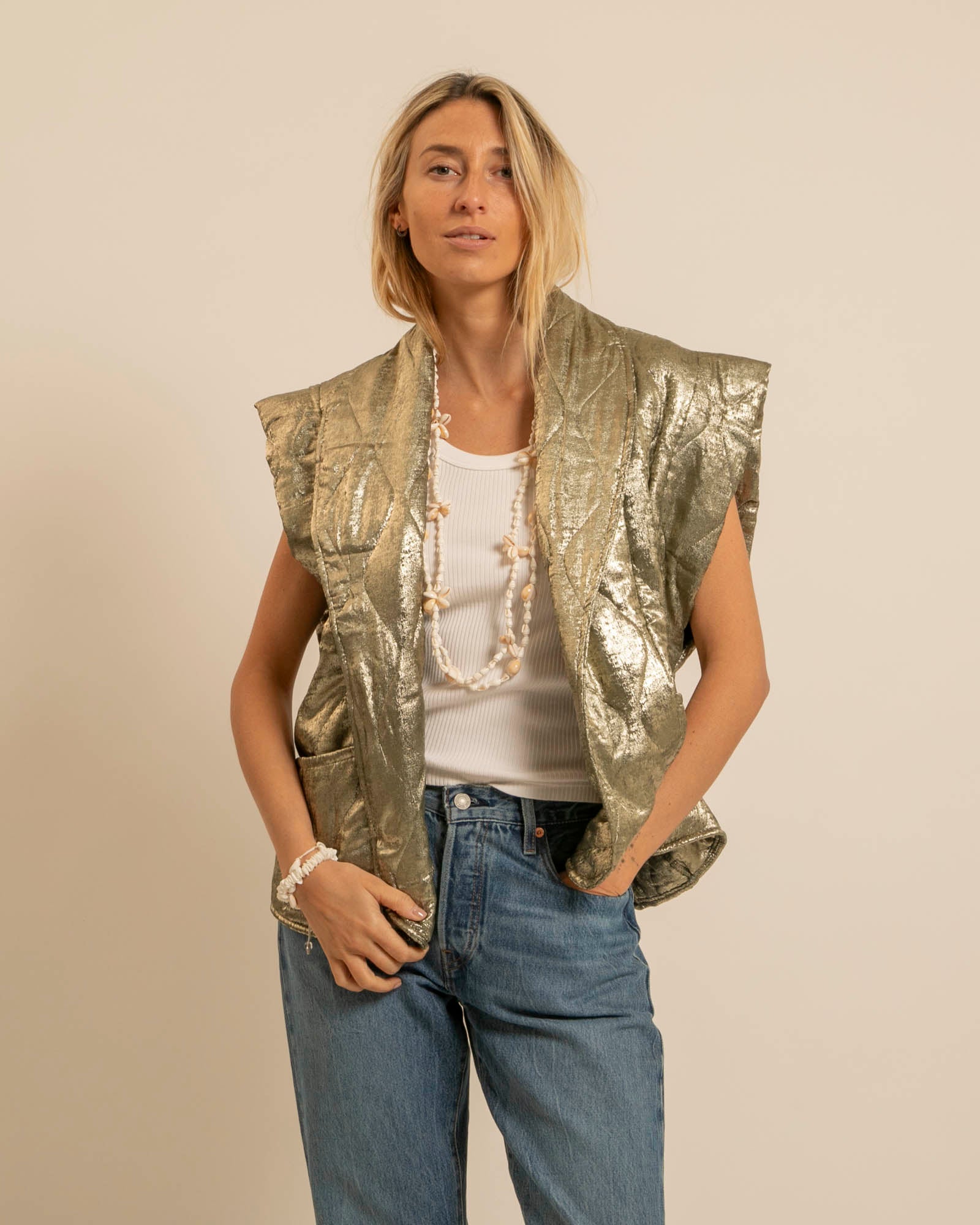 BROOKLYN10 SLEEVELESS VEST METALLIC KHAKI