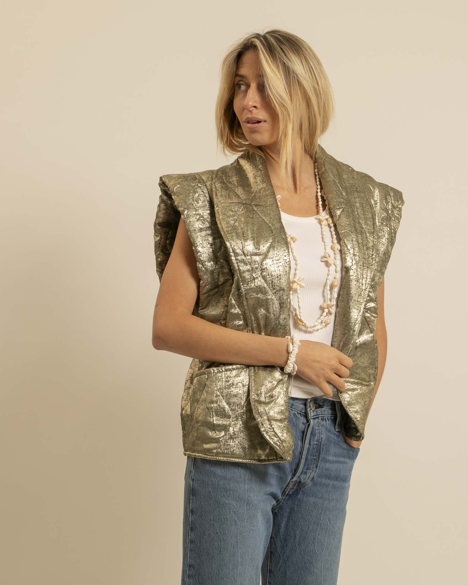 BROOKLYN10 SLEEVELESS VEST METALLIC KHAKI