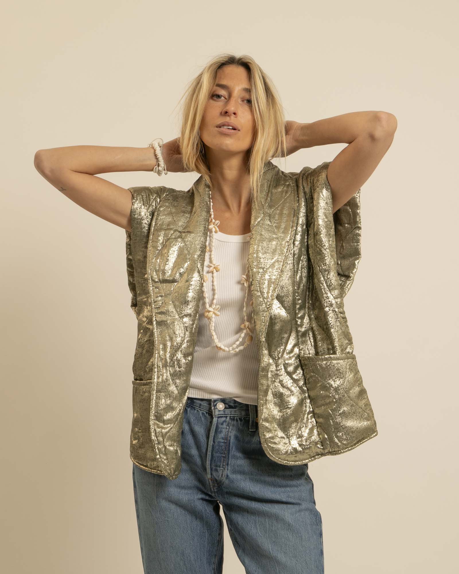 BROOKLYN10 SLEEVELESS VEST METALLIC KHAKI