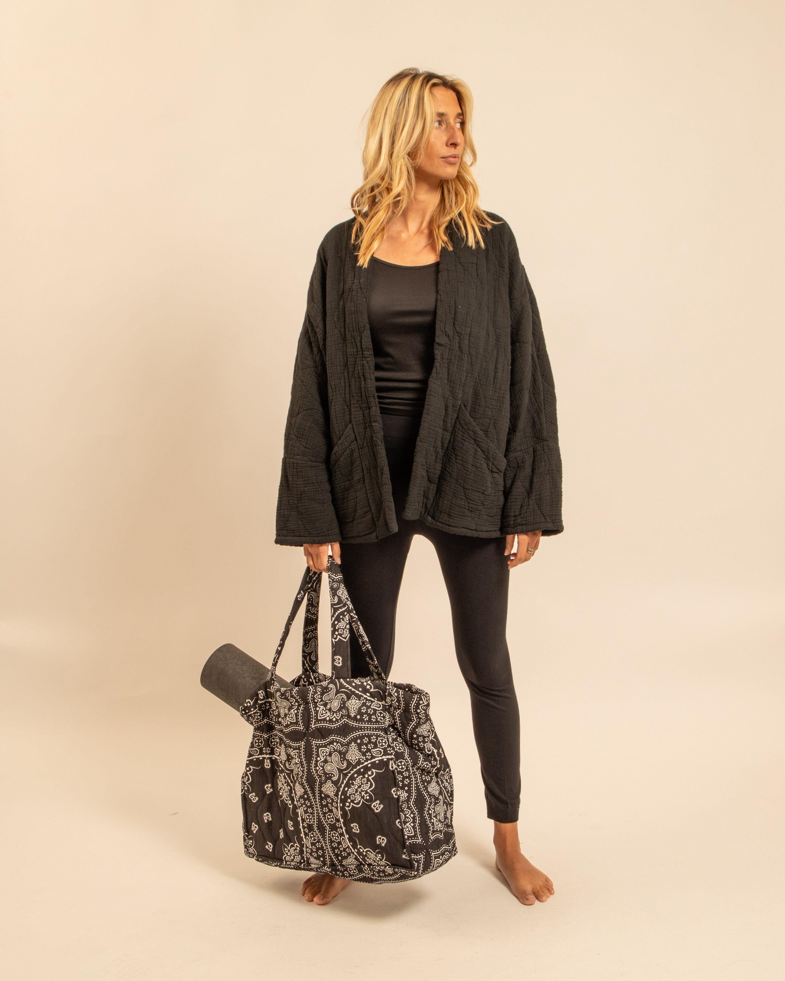 CHICAGO1 KIMONO VEST PLAIN BLACK