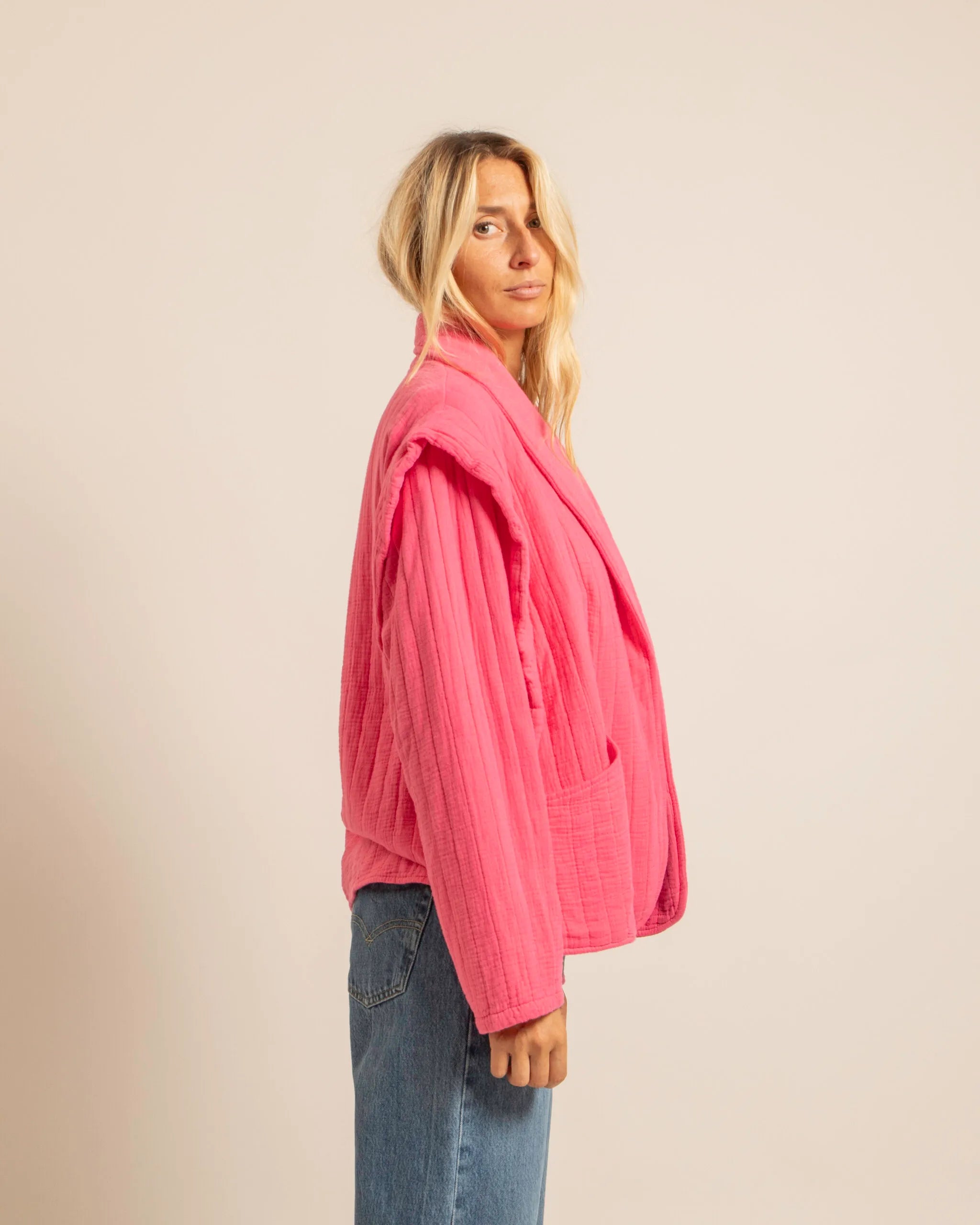 SANFRANSISCO1 KIMONO VEST PLAIN PINK