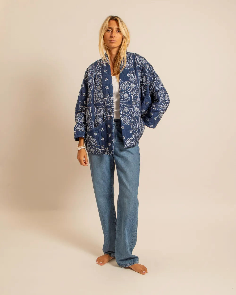 CHICAGO4 VEST BANDANA PRINT KIMONO NAVY