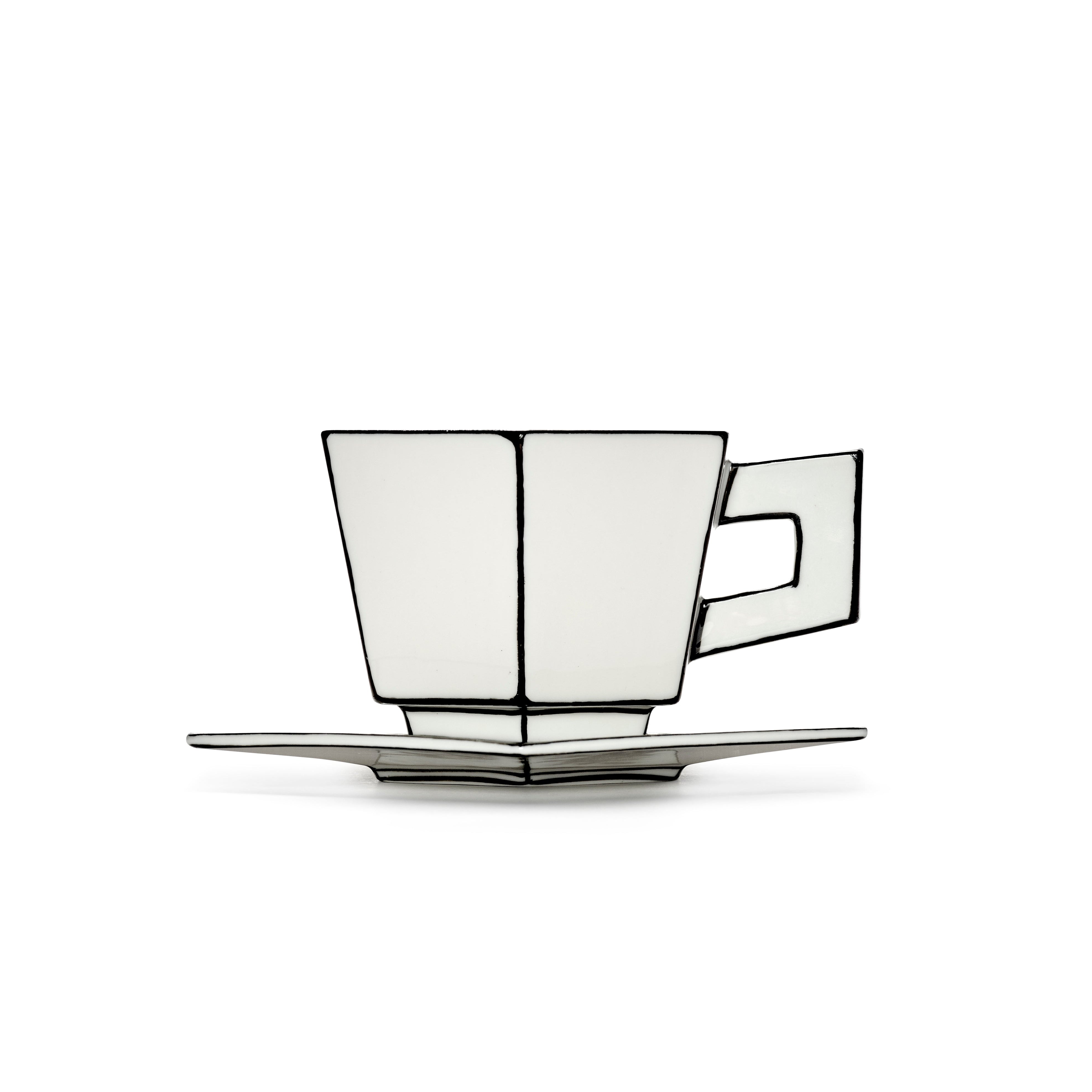 CAPPUCCINO CUP + SAUCER WHITE/BLACK CARTE BLANCHE- SET OF 2
