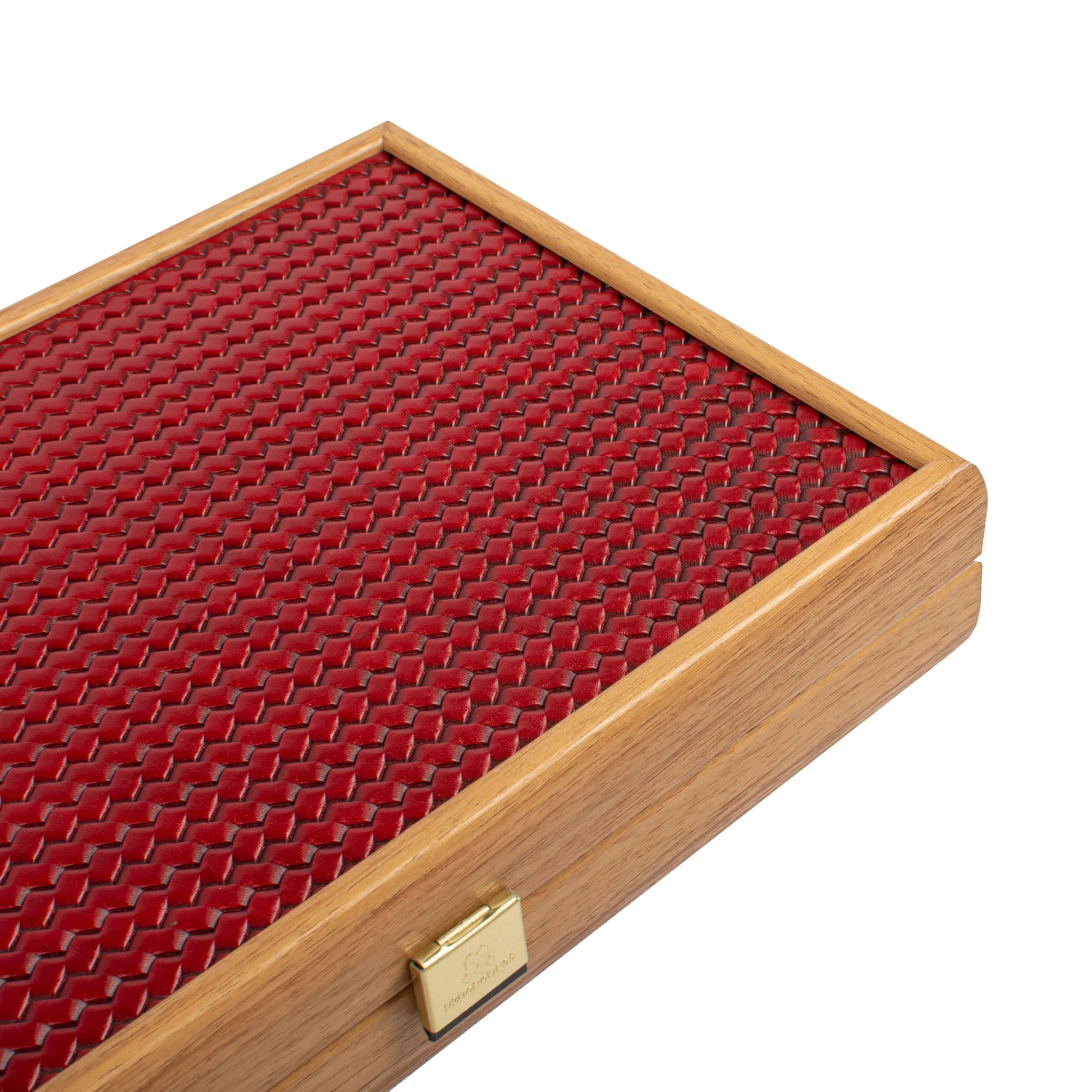 HANDCRAFTED WOVEN LEATHER BACKGAMMON SET RED