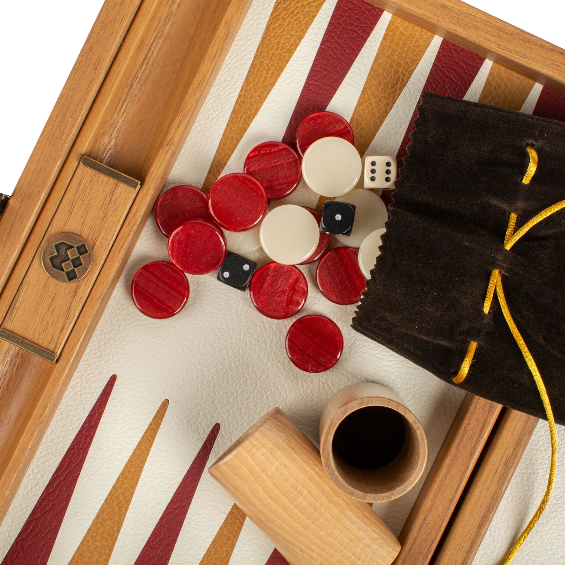 HANDCRAFTED WOVEN LEATHER BACKGAMMON SET RED