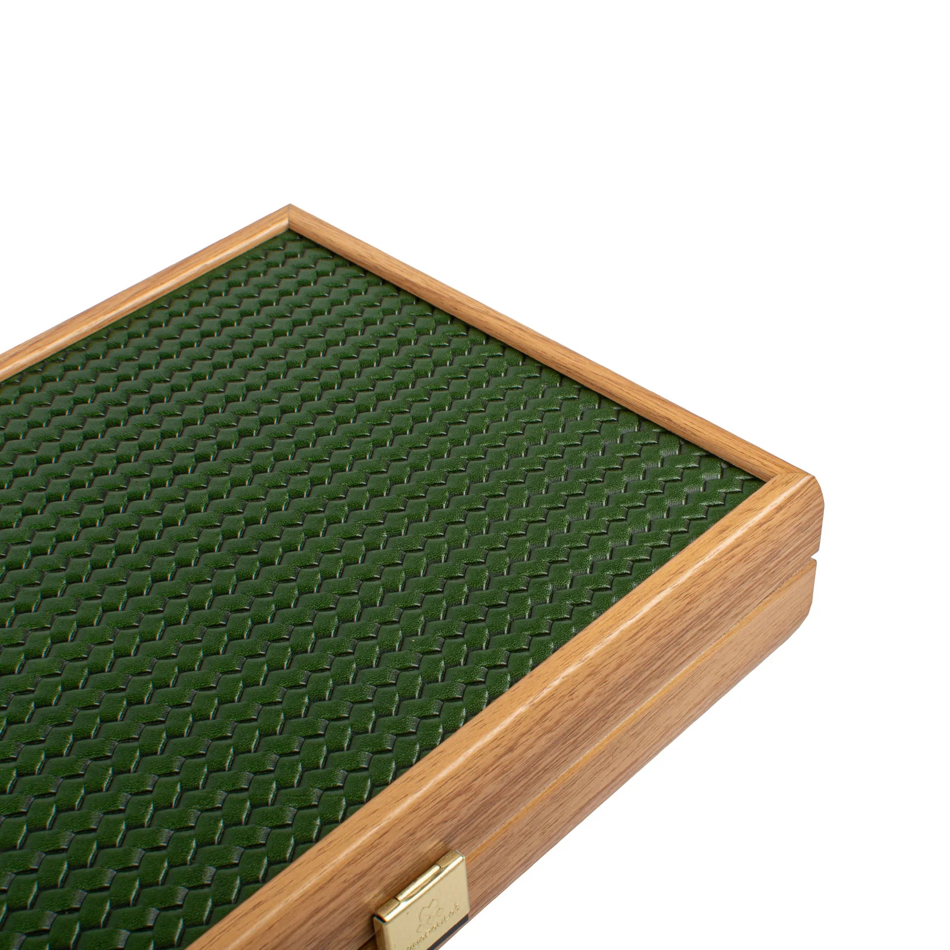 HANDCRAFTED WOVEN LEATHER BACKGAMMON SET GREEN