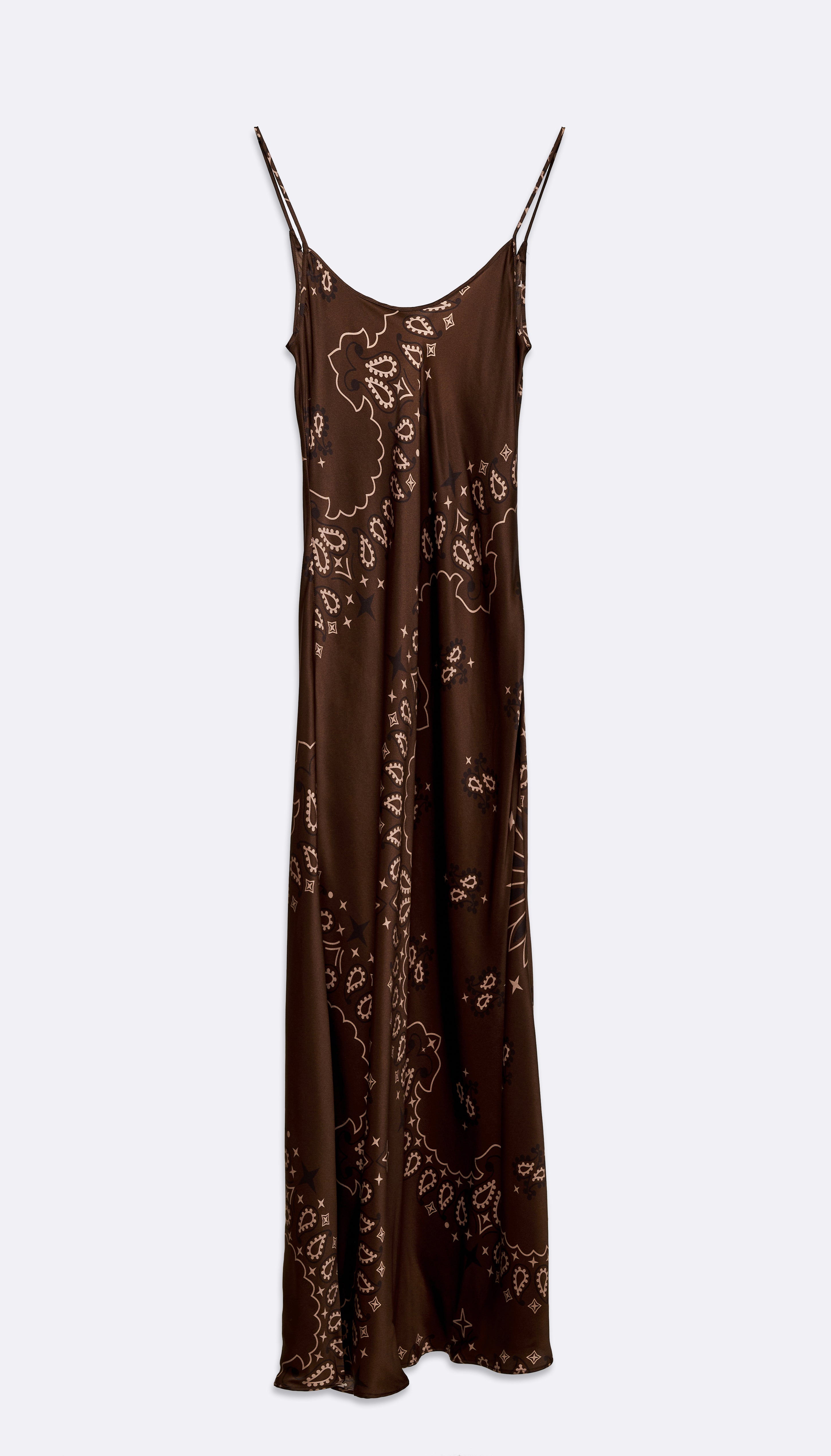 BROWN BANDANA SILK SATIN DRESS