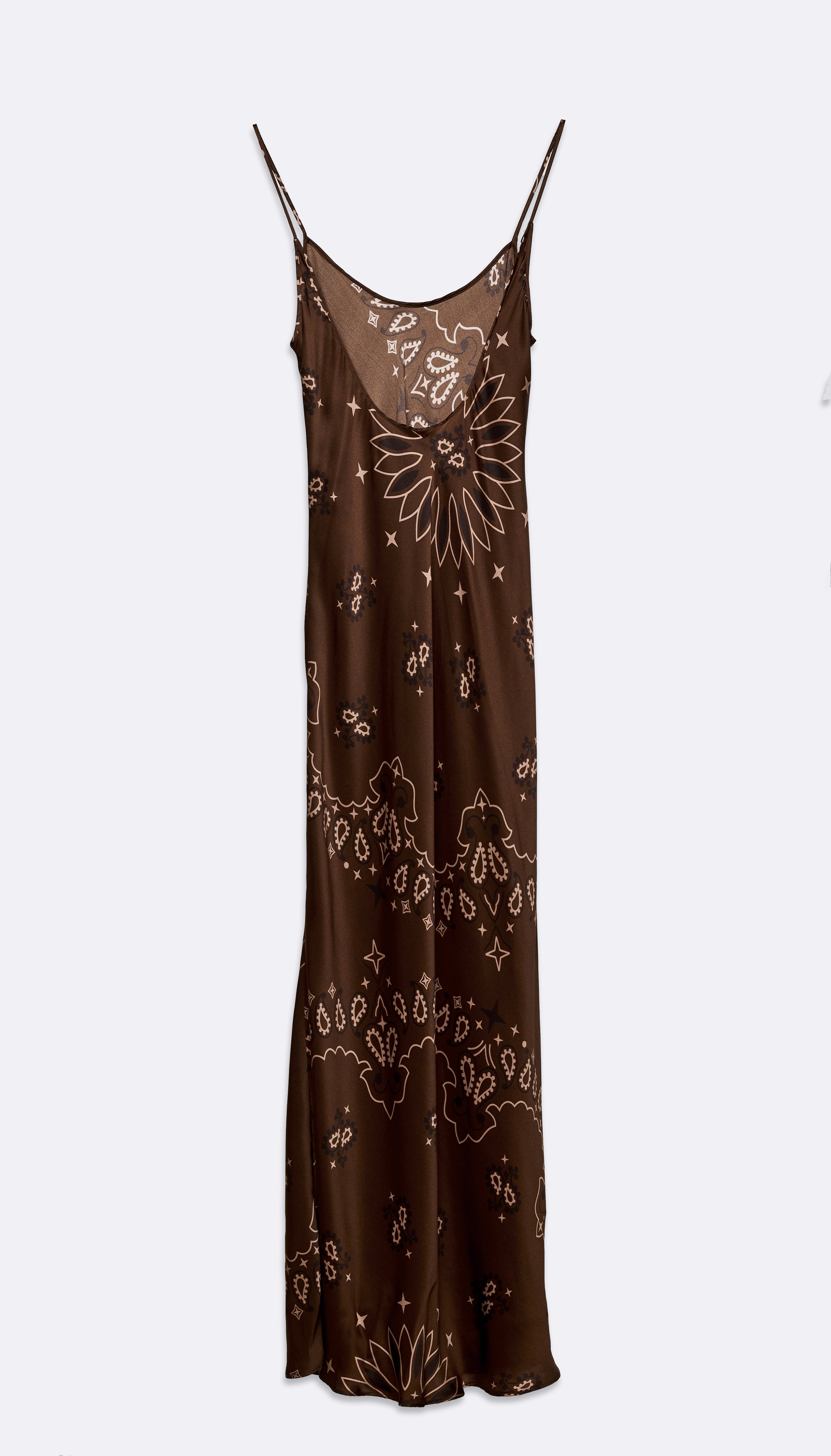 BROWN BANDANA SILK SATIN DRESS