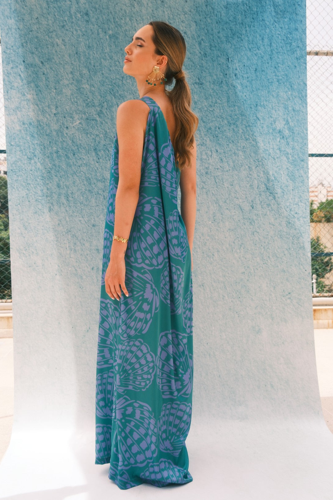 ARIEL ONE SHOULDER LONG DRESS GREEN LILAC
