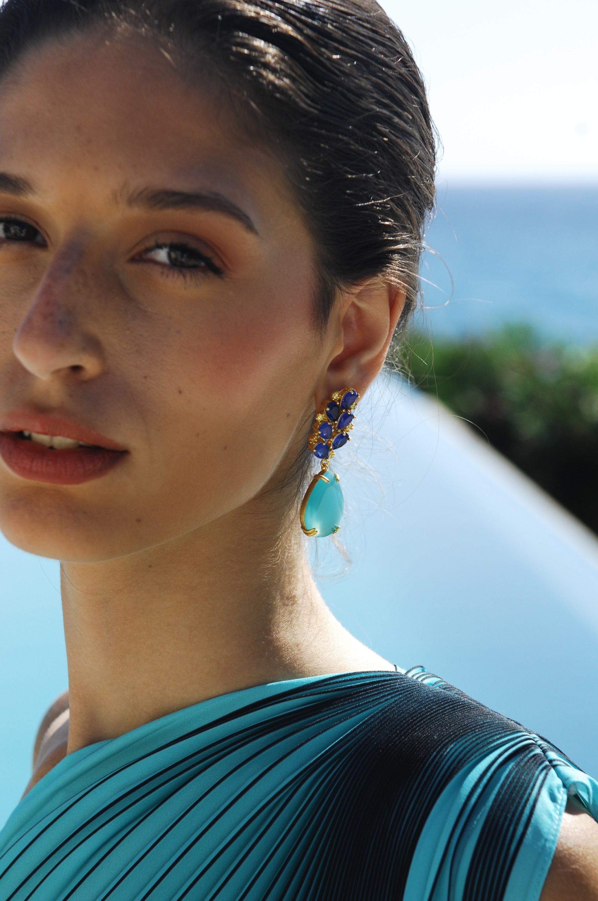 ATELIER NANOU CHRISTINA TURQUOISE LEAF EARRINGS